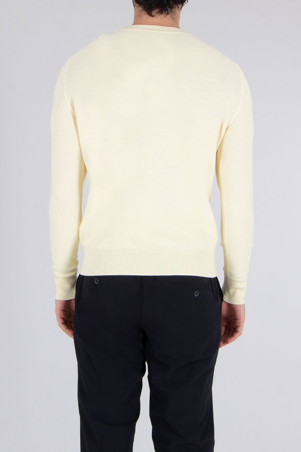 MONCLER Regular Fit Micro Knit Virgin Wool Crew Neck Sweater