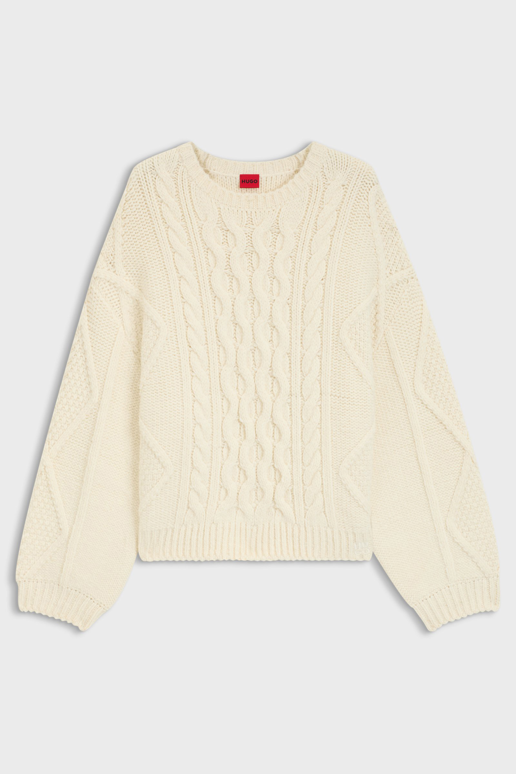 HUGO Oversized Cable Knit Alpaca-Wool Blend Crew Neck Sweater Saicos Bekleidung, Strickwaren, Pullover