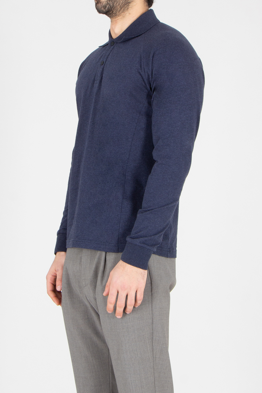 SEASE Regular Fit Cotton-Cashmere Jersey Long-Sleeve Polo Shirt