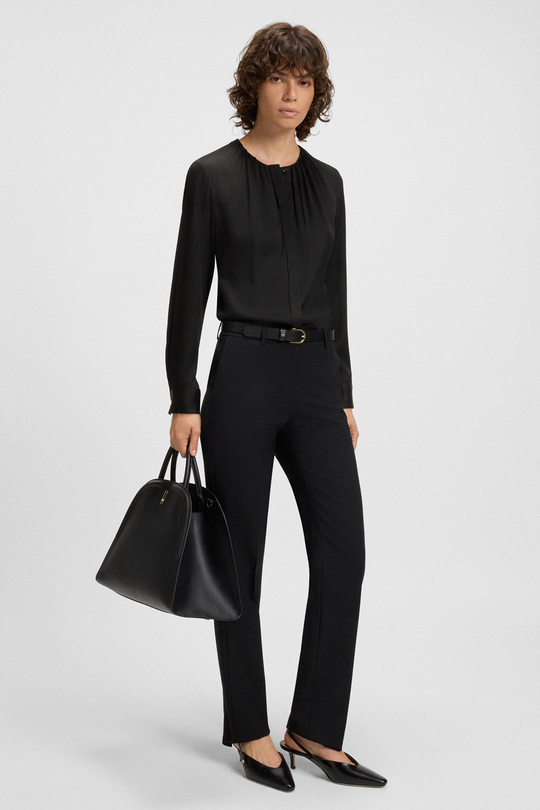 BOSS Regular Fit Stretch Silk Blouse Banorah Bluse, Langarm, Hosen, Formelle Kleidung, Anzug