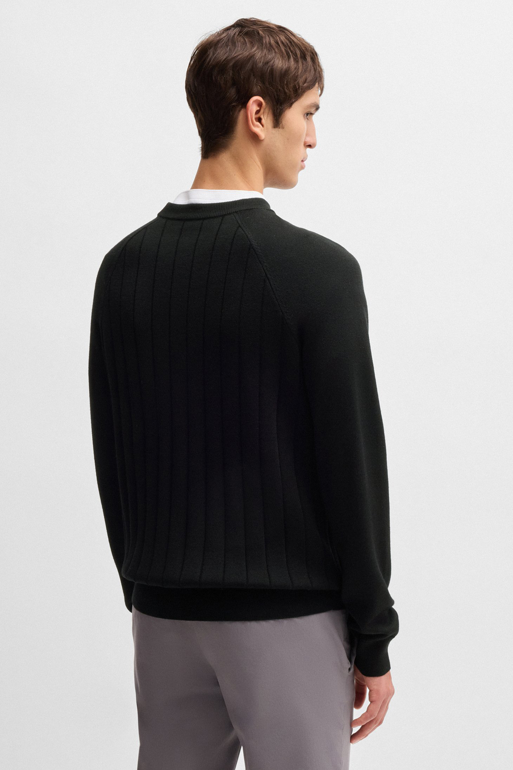 BOSS Striped Virgin Wool-Lyocell Blend Sweater H-Belugo BOSS Striped Virgin Wool-Lyocell Blend Sweater H-Belugo