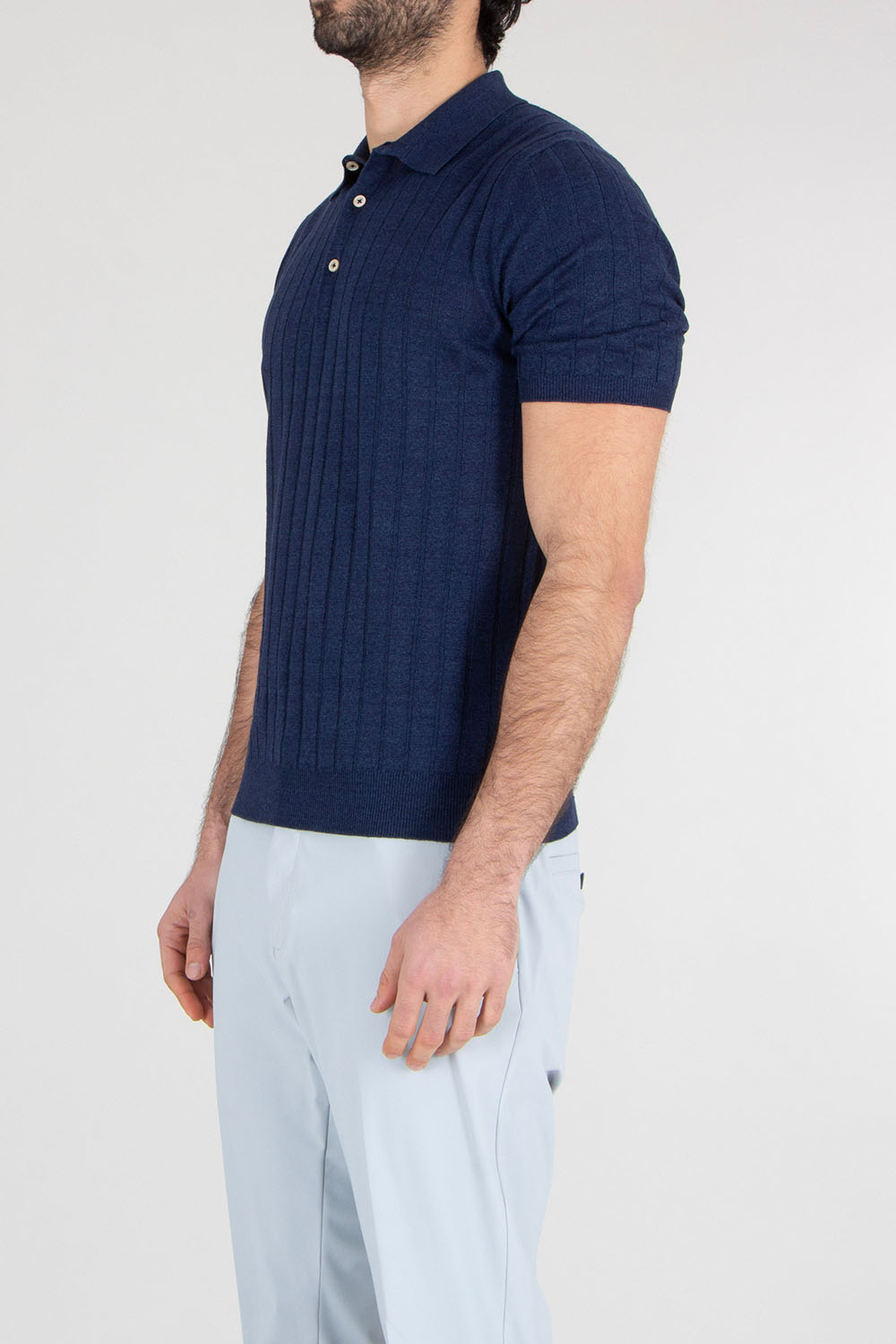 BOGLIOLI Regular Fit Stripe Structure Linen-Cotton Blend Knit Polo