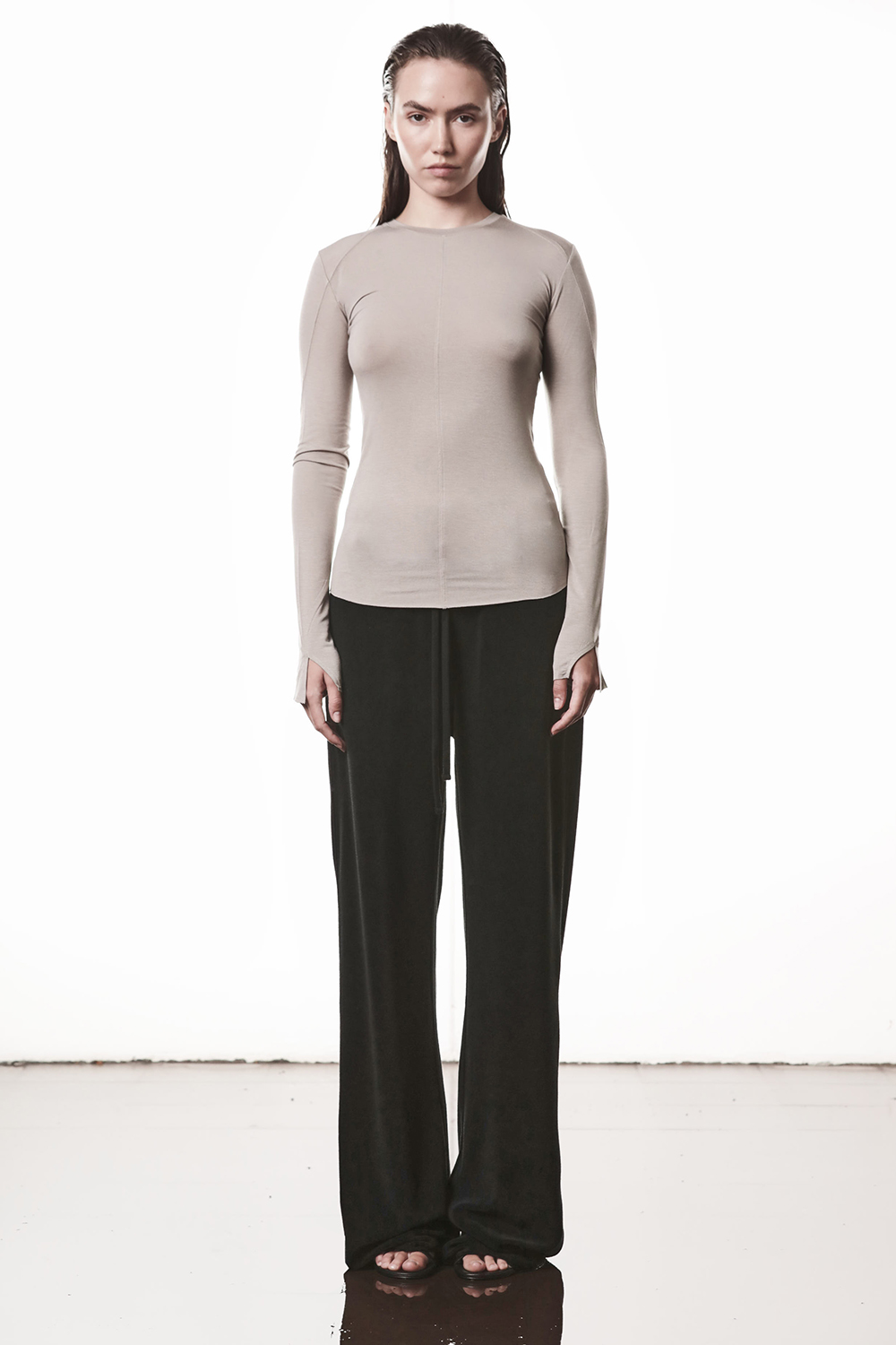 Bluse, Langarm, Hosen, Leinen, Stehend