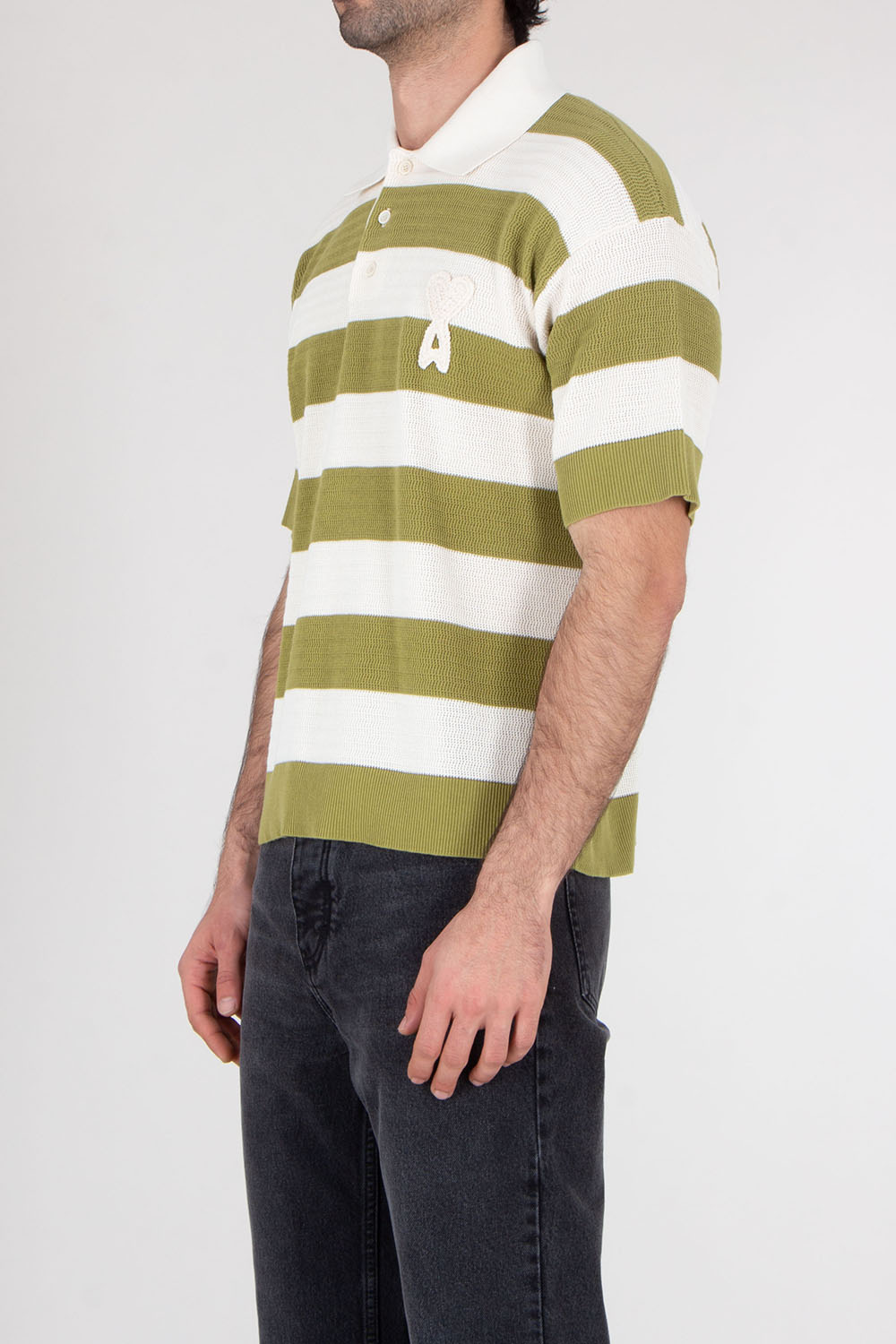 AMI PARIS Relaxed Fit Knitted Cotton Polo Shirt 