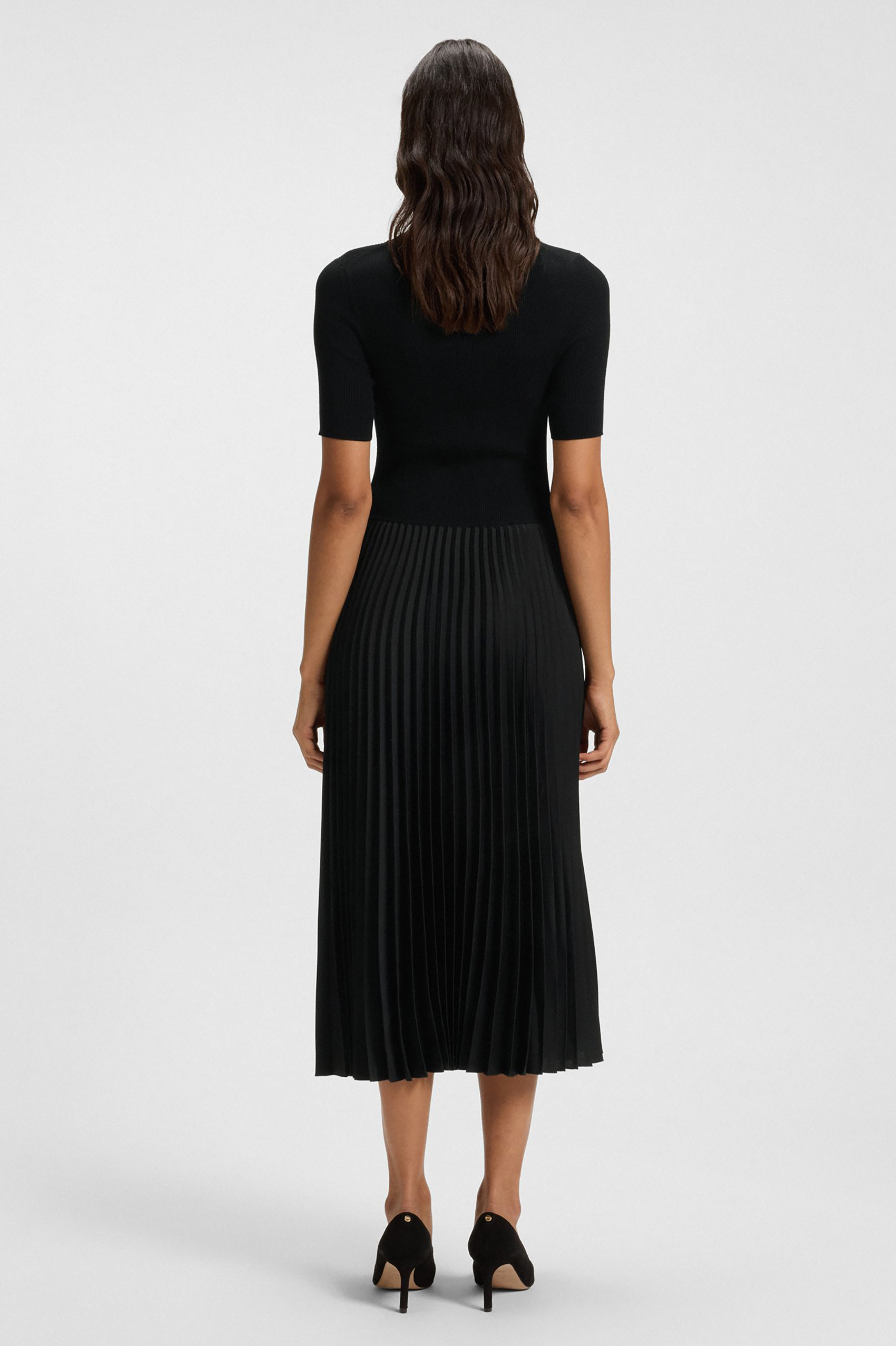 BOSS Slim Fit Mixed-Material Plissé Skirt Dress Fadridi Rock, Erwachsener, Weiblich, Person, Frau