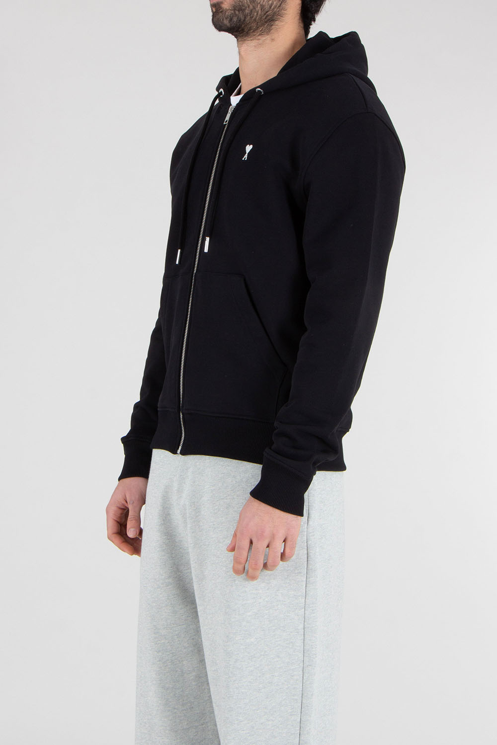 AMI PARIS Classic Fit Ami De Coeur Cotton Fleece Zip-Up Hoodie