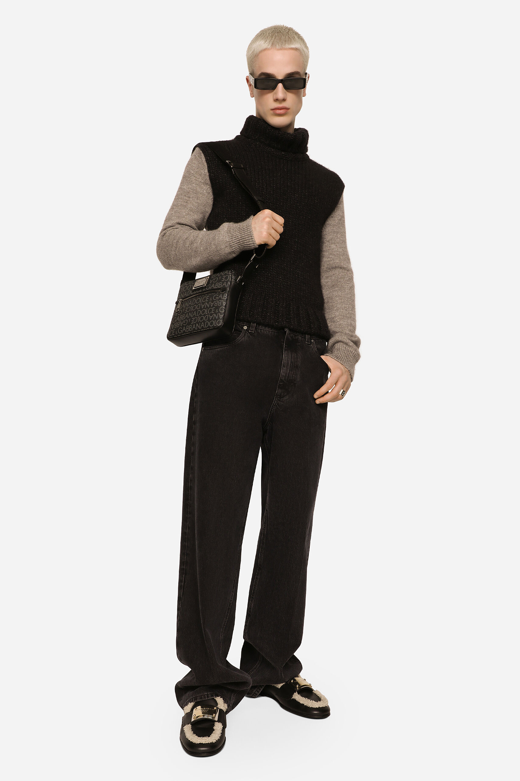 DOLCE & GABBANA Bicolour Wool & Alpaca Turtle Neck Sweater