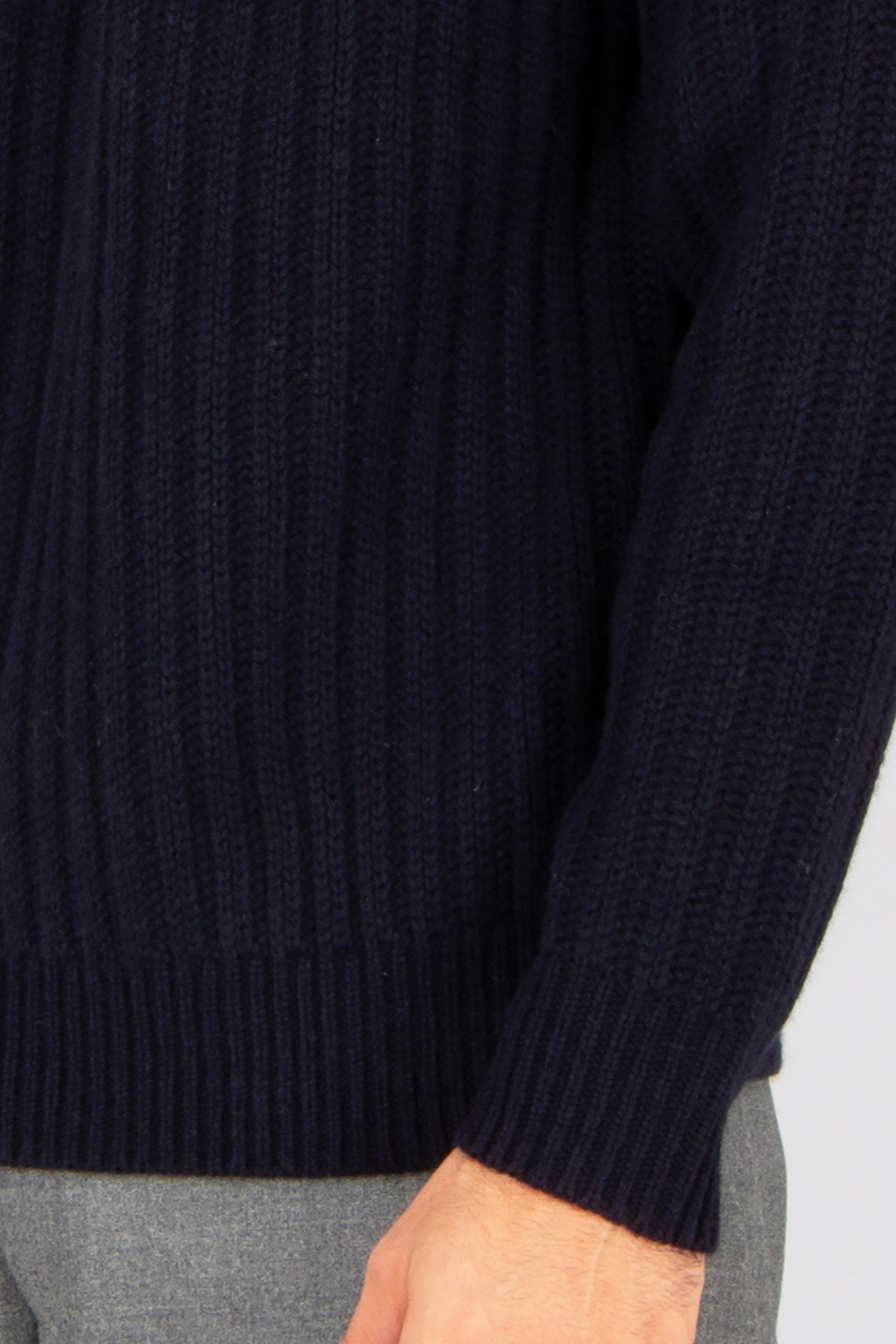 ALLED Regular Fit Ribbed Virgin Wool-Cashmere Blend Mock Neck Sweater Bekleidung, Strickwaren, Pullover