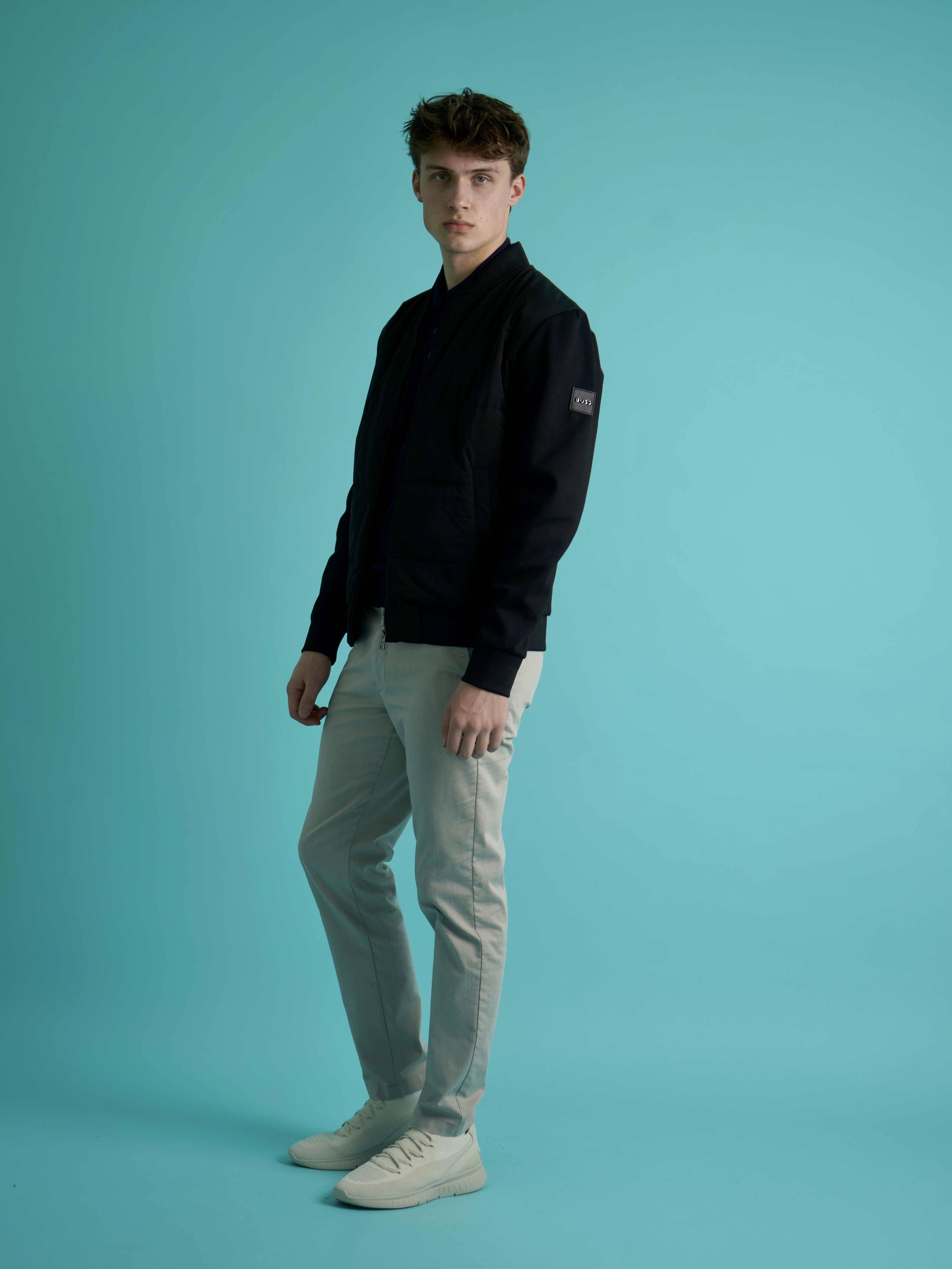 BOSS Padded Stretch Fabric & Mercerised Cotton Blend Hybrid Jacket H-Skiles