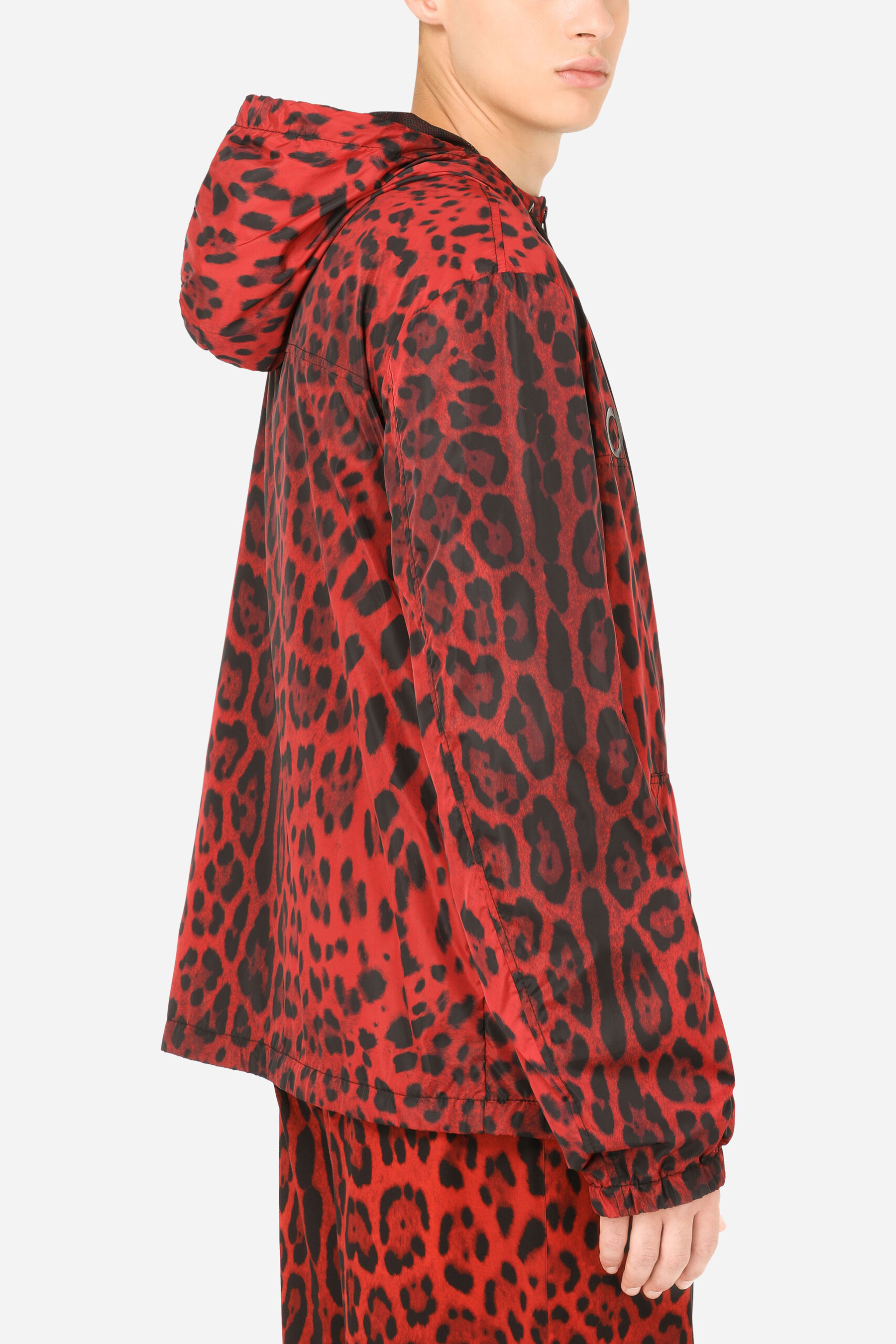 DOLCE & GABBANA Hooded Leopard Print Nylon Jacket