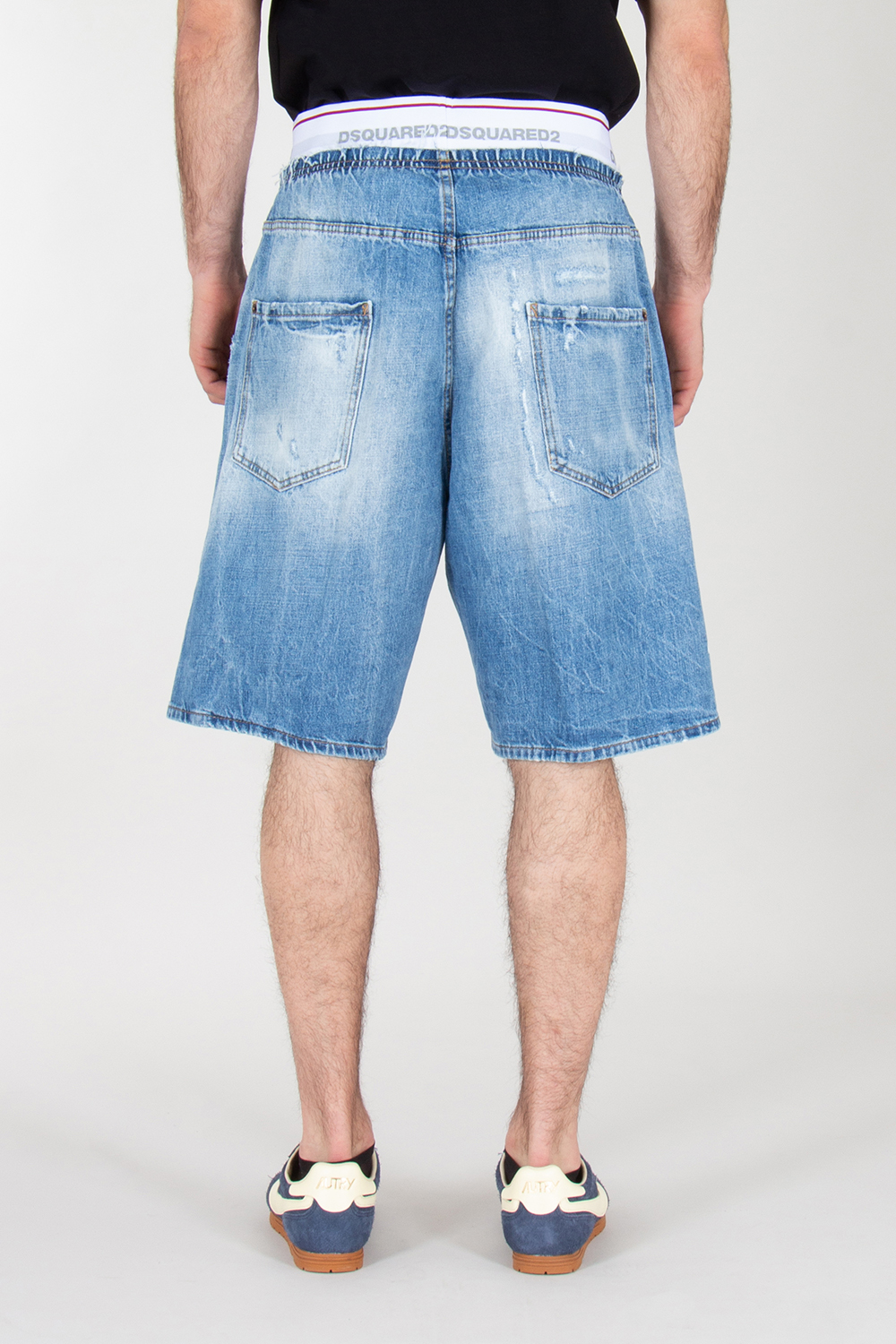 DSQUARED2 Relaxed Fit Distressed Denim Surfer Shorts 