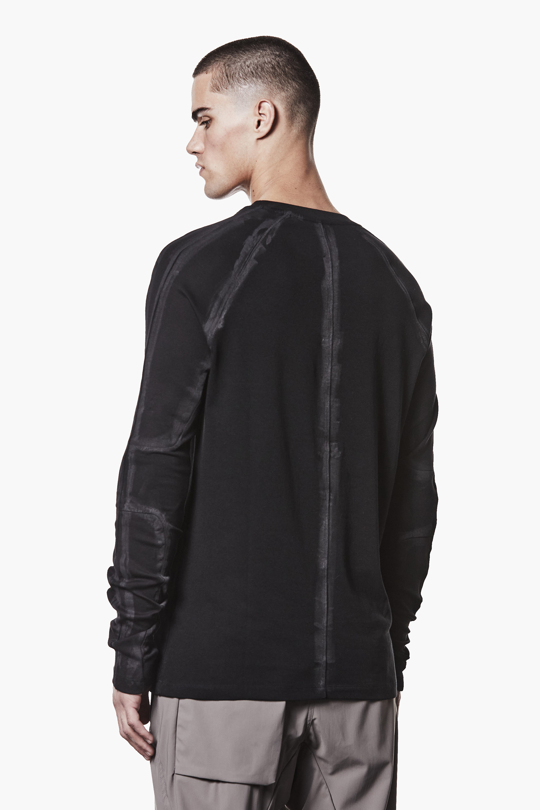 THOM KROM Regular Fit Hand Painted Cotton-Modal Stretch Jersey Long-Sleeve T-Shirt Langarm, Ärmel, Mantel, Jacke, Person