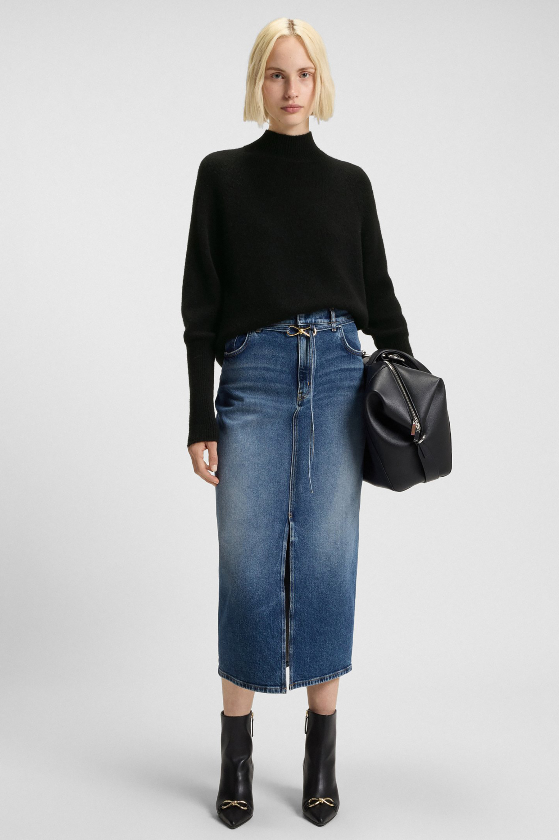 HUGO Relaxed Fit Wool-Alpaca Blend Mock Neck Sweater Surpio Rock, Hosen, Jeans, Langarm, Pullover