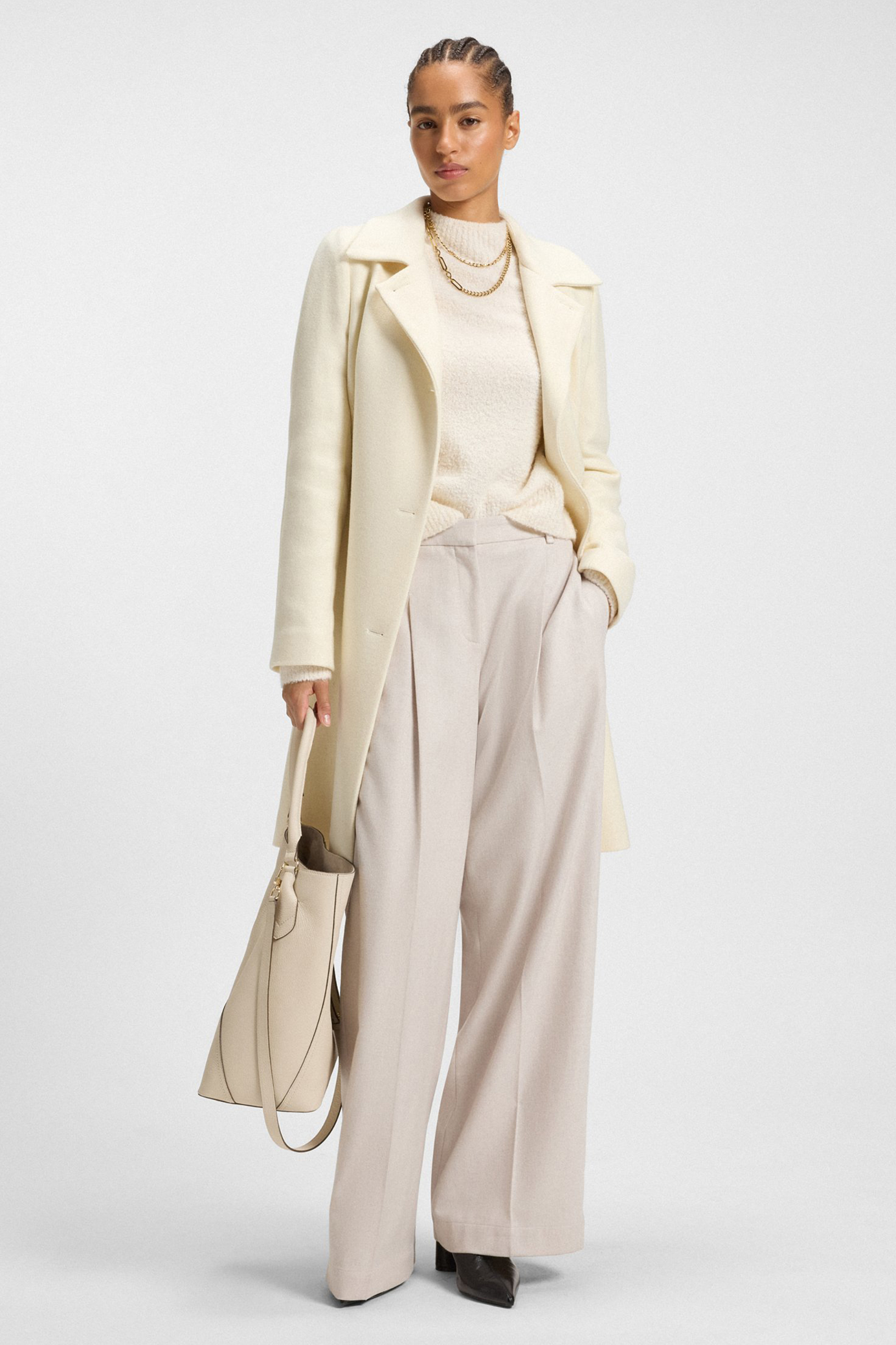 BOSS Regular Fit Wool-Cashmere Bouclé Mock Neck Sweater Fubrina Mantel, Blazer, Handtasche, Anzug, Langarm