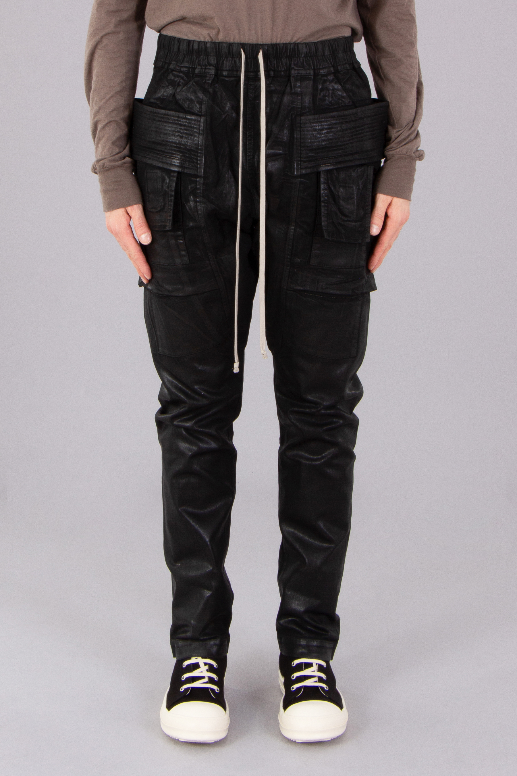 RICK OWENS DRKSHDW Creatch Cargo Drawstring Overdyed Foil Stretch Denim Pants RICK OWENS DRKSHDW Creatch Cargo Drawstring Overdyed Foil Stretch Denim Pants