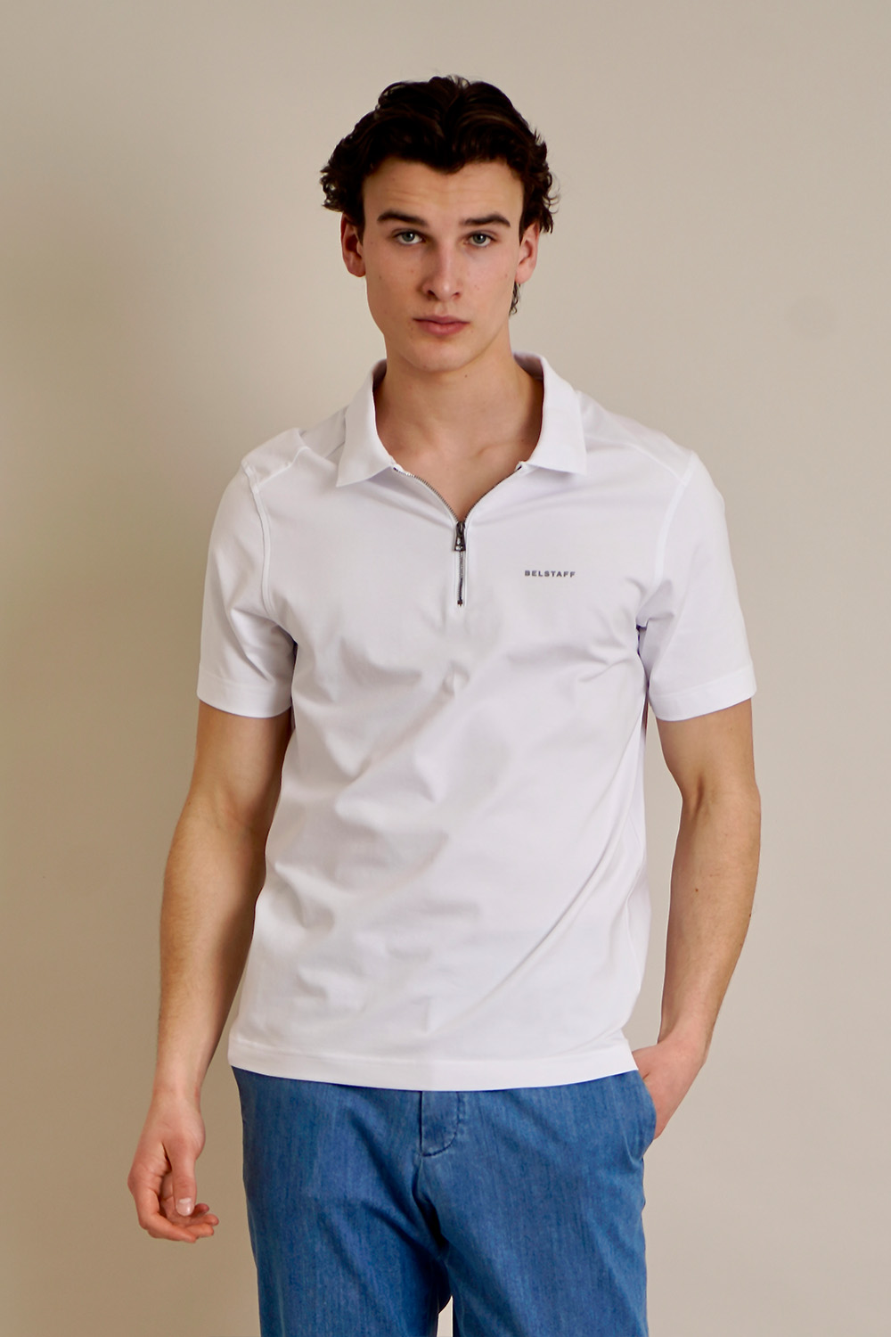 BELSTAFF Slim Fit Cotton Stretch Jersey Polo Shirt Alloy