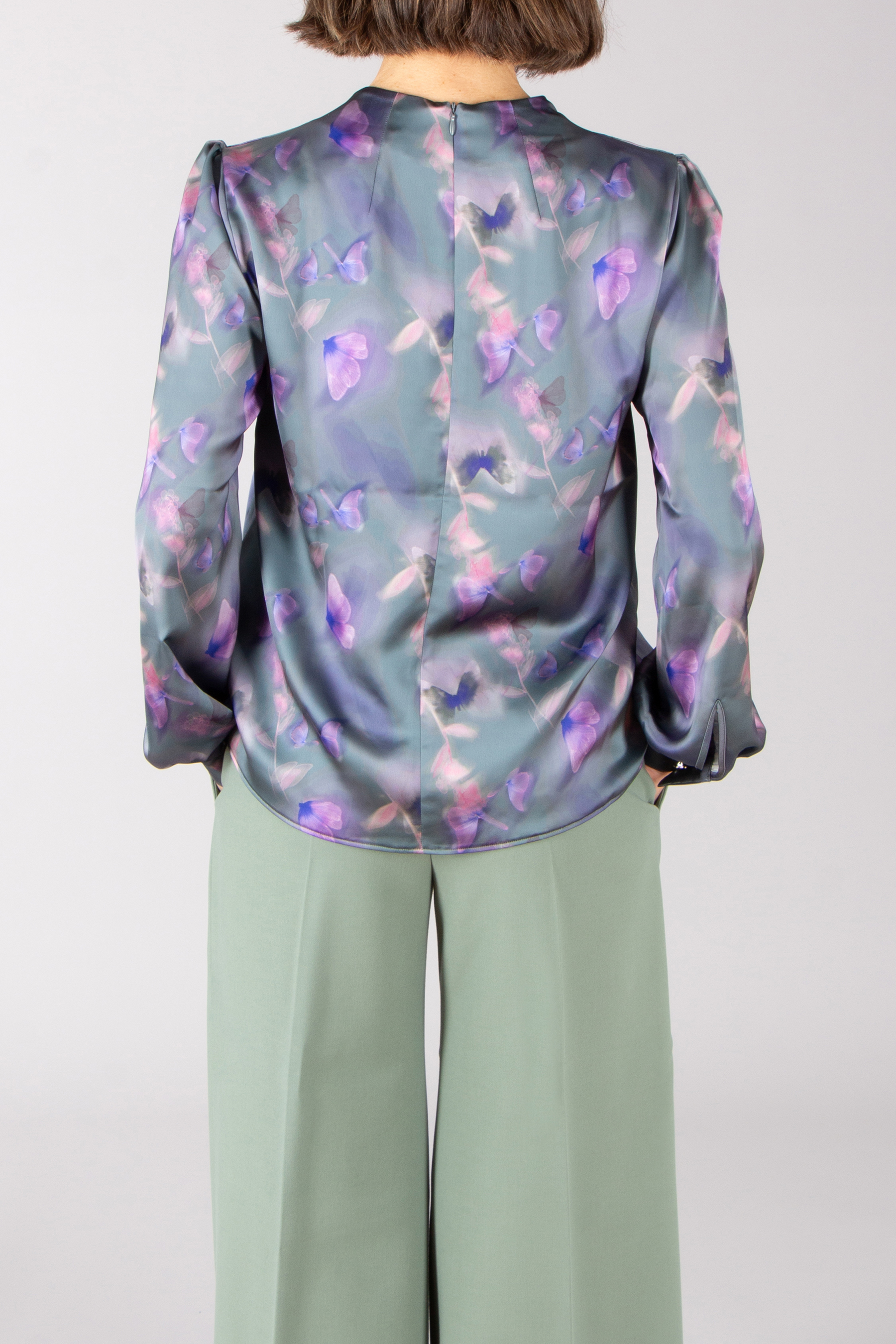 HUGO Relaxed Fit Butterly Print Satin Top Calenta HUGO Relaxed Fit Butterly Print Satin Top Calenta