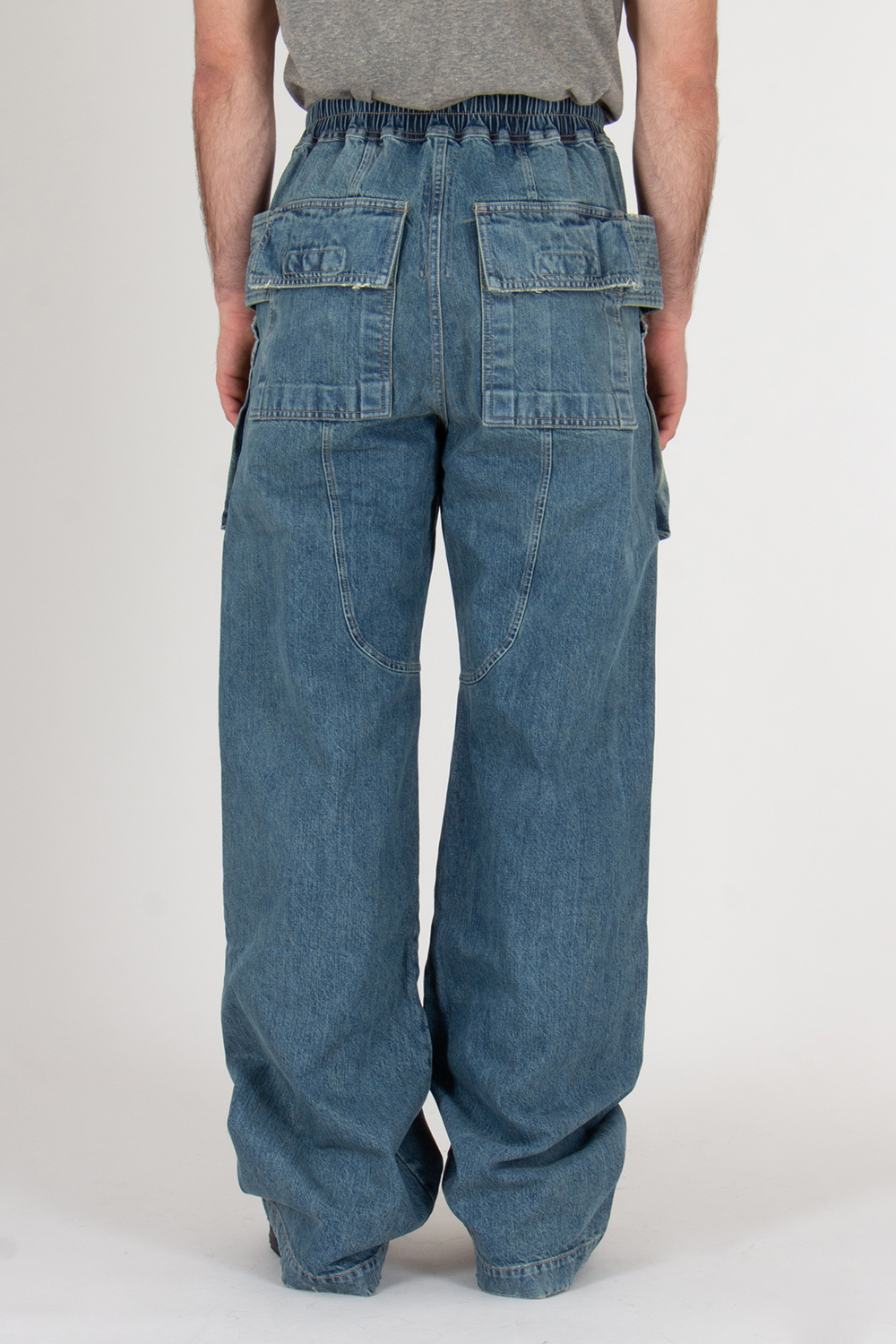 RICK OWENS DRKSHDW Loose Fit Denim Creatch Cargo Drawstring Pants