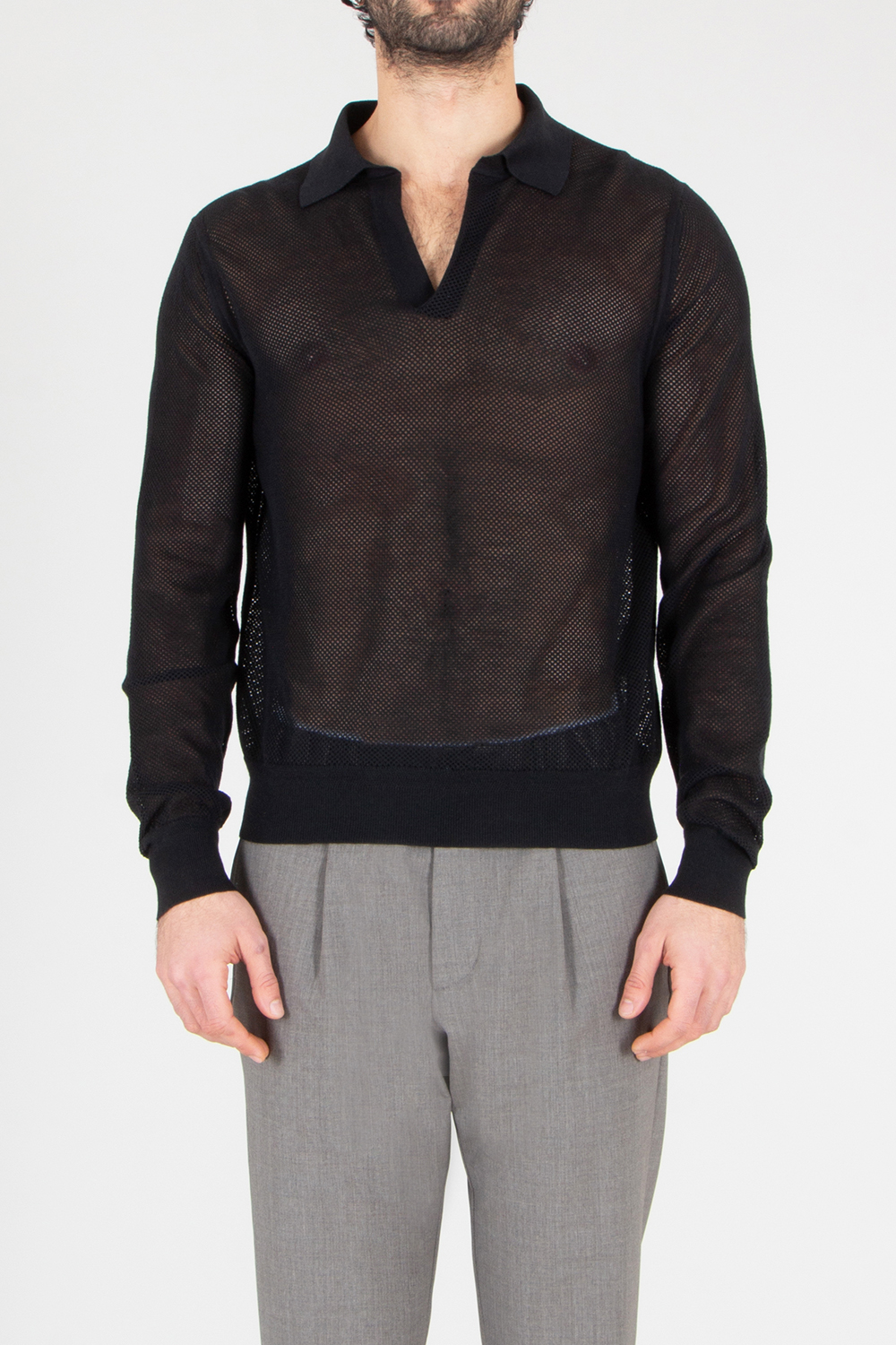 TOM FORD Regular Fit Lace Knit Cotton-Silk Blend Knit Polo