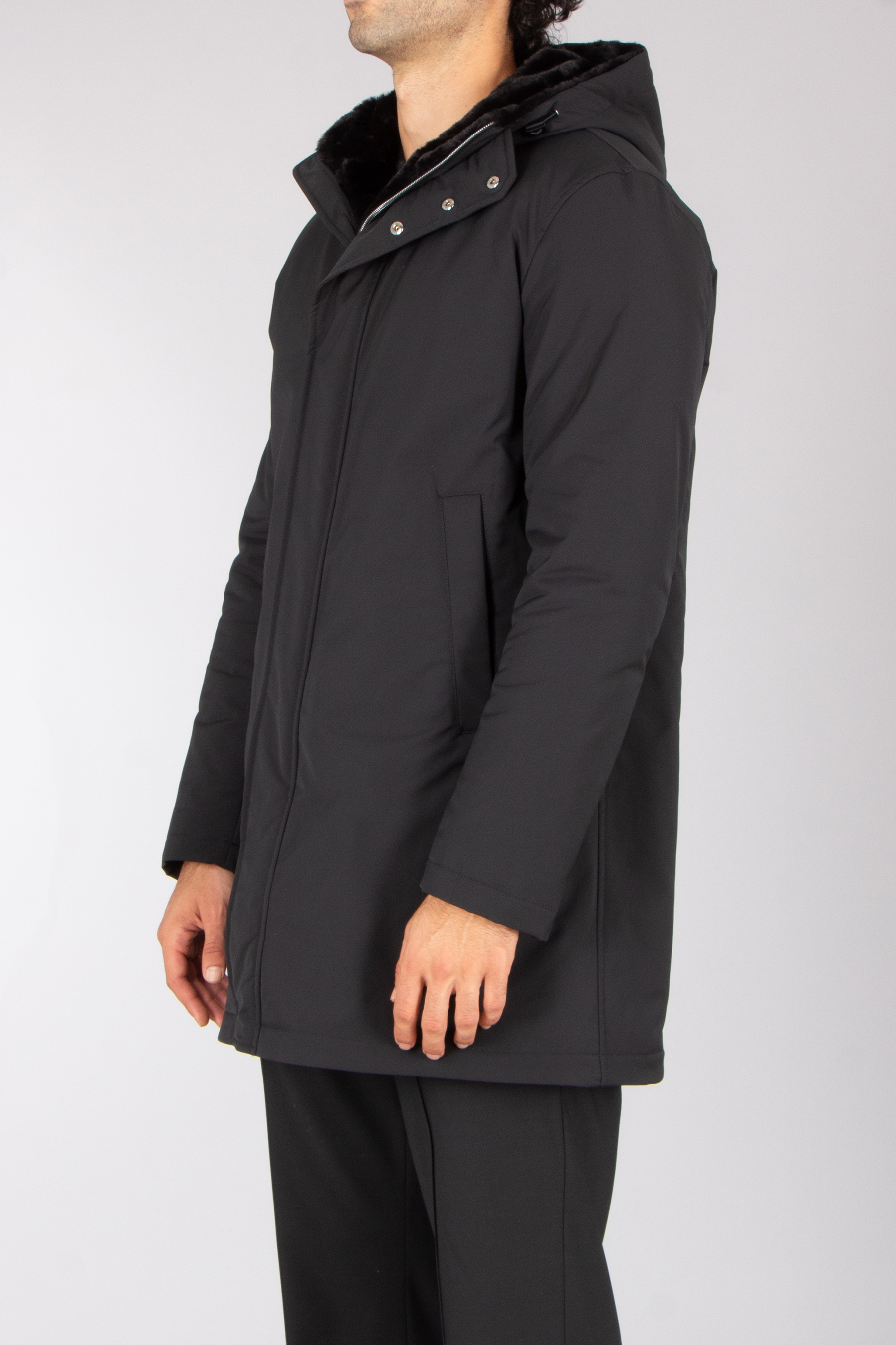 HERNO Regular Fit Faux Fur Lined Technical Fabric Half Coat Bekleidung, Mantel, Jacke