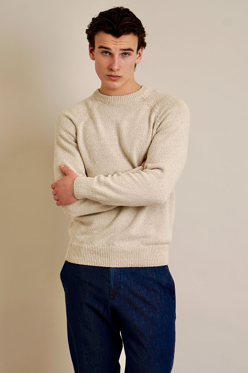 AGNONA Regular Fit Structured Silk-Linen Blend Crew Neck Sweater