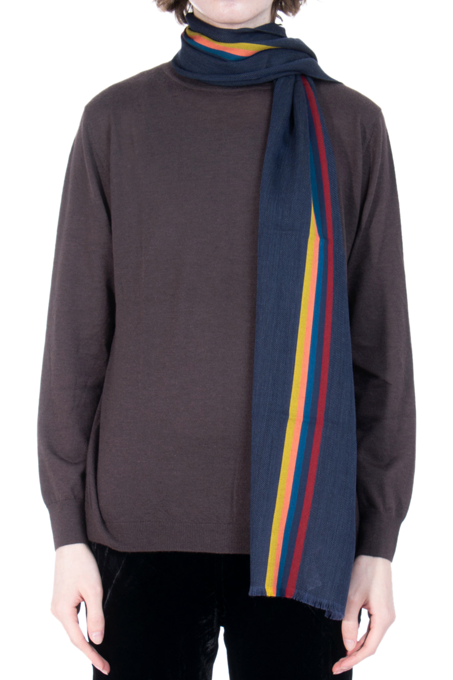 PAUL SMITH 'Artist Stripe' Band Herringbone Wool Blend Scarf