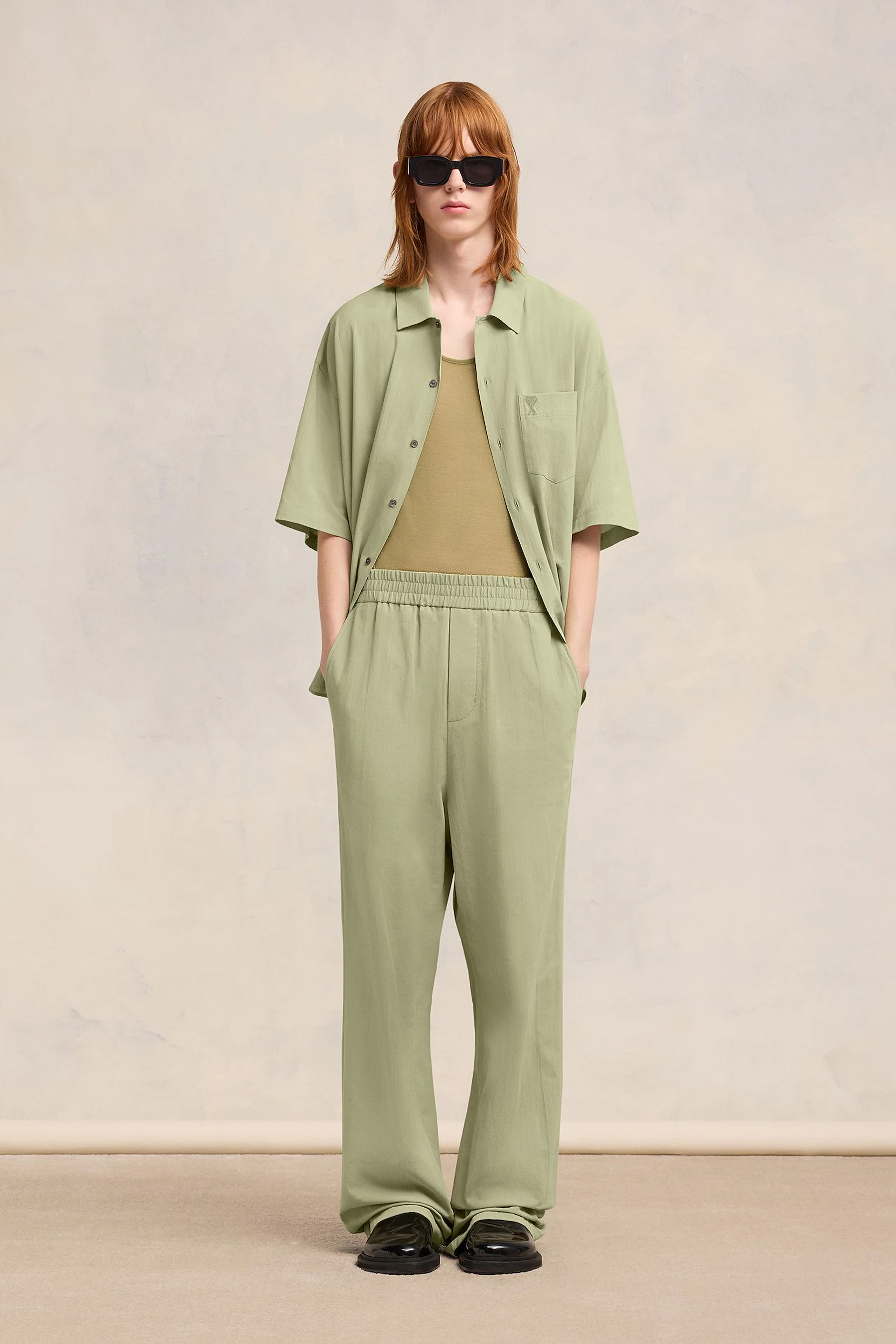 AMI PARIS Wide Leg Cotton Crepe Pants AMI PARIS Wide Leg Cotton Crepe Pants