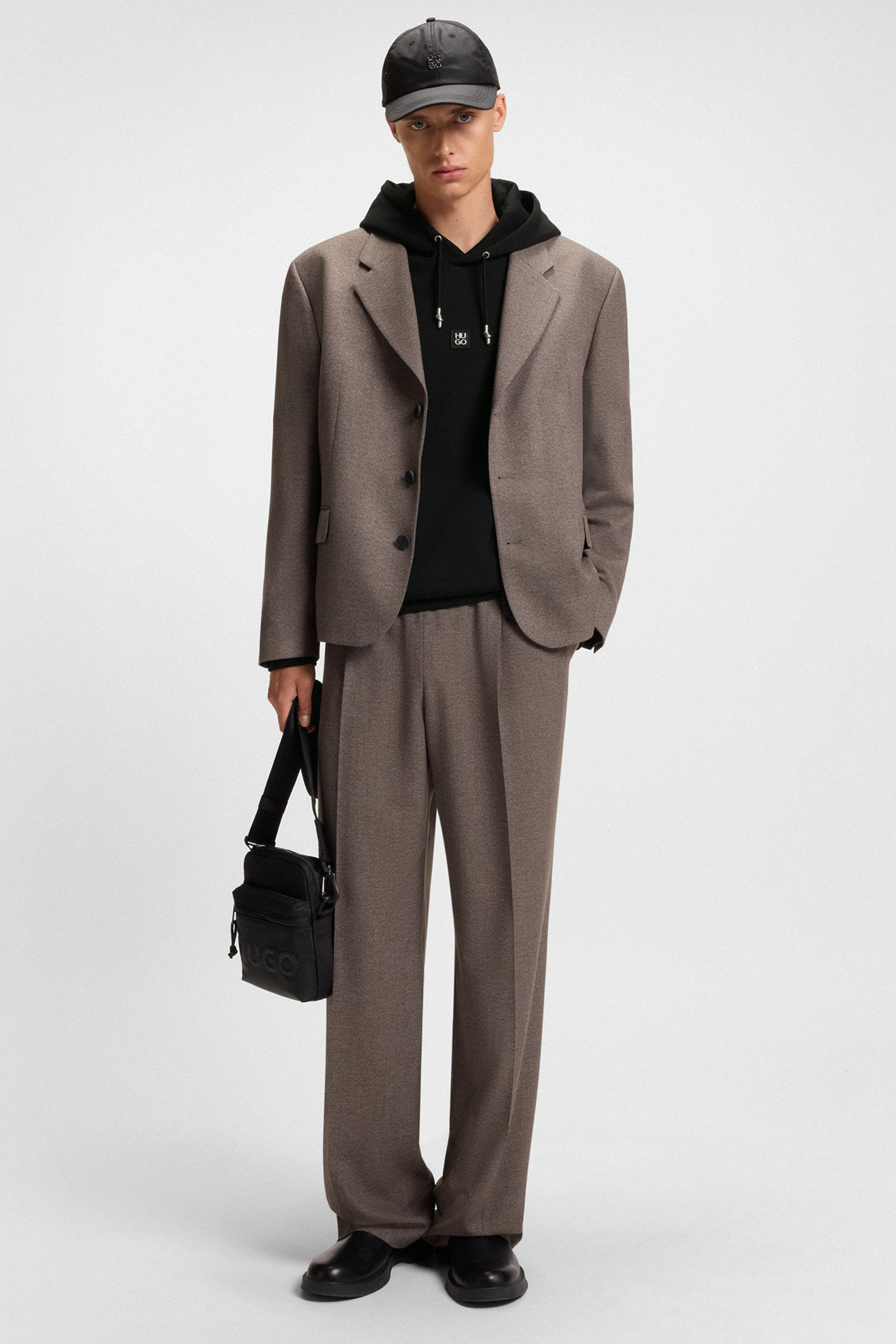 HUGO Relaxed Fit Interlock Cotton Blend Hoodie Dargenhood Mantel, Formelle Kleidung, Anzug, Jacke, Blazer