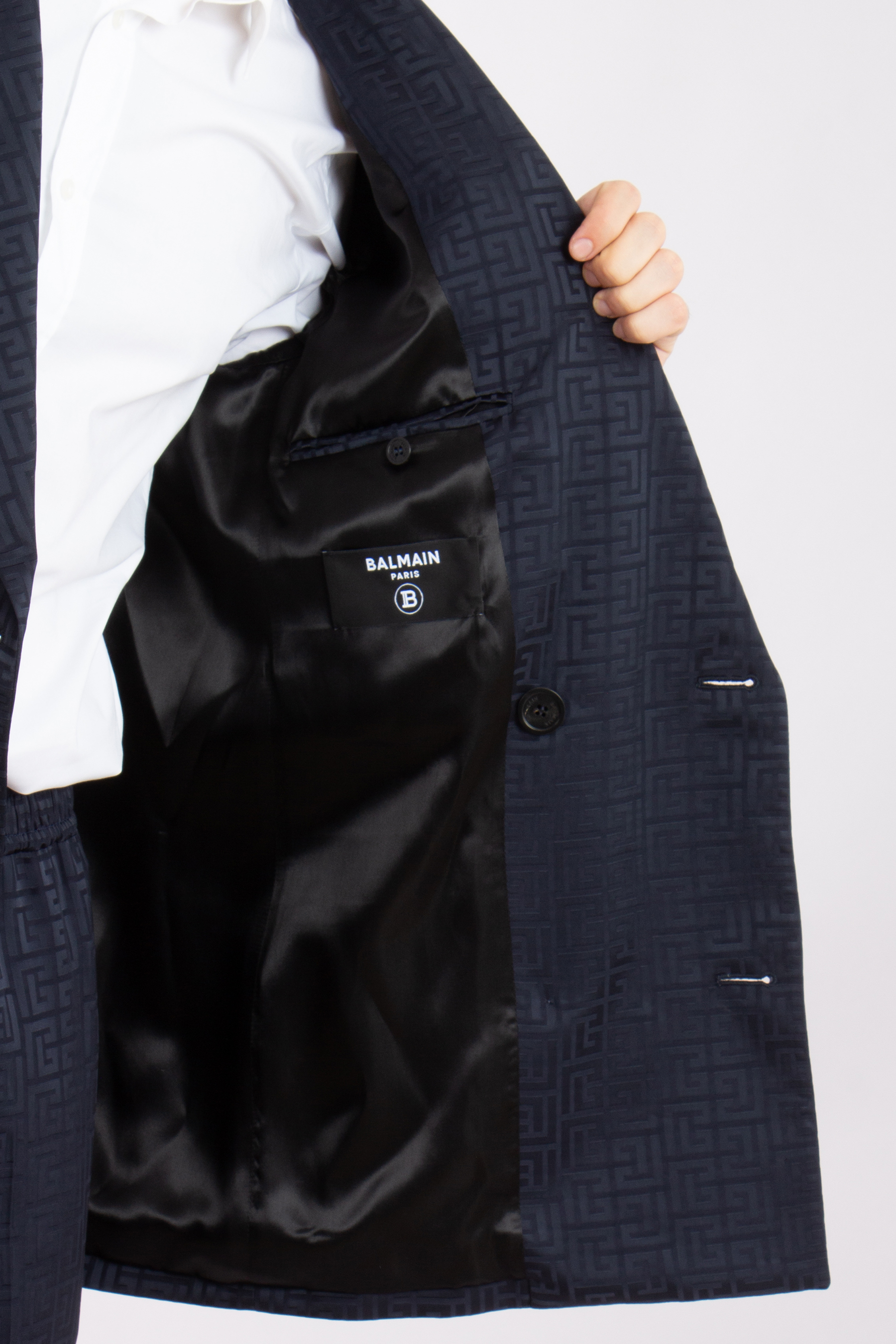 BALMAIN Monogrammed Satin Jacquard Blazer BALMAIN Monogrammed Satin Jacquard Blazer