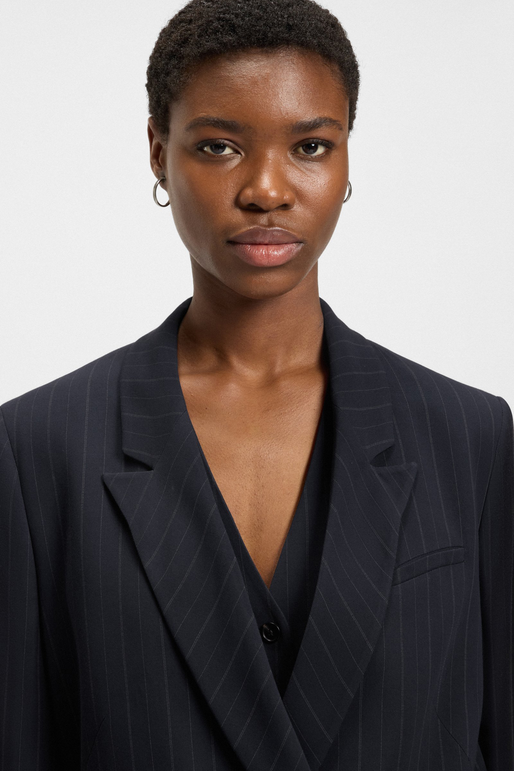 BOSS Relaxed Fit Pinstripe Viscose Blazer Janka Formelle Kleidung, Anzug, Blazer, Kopf, Portrait