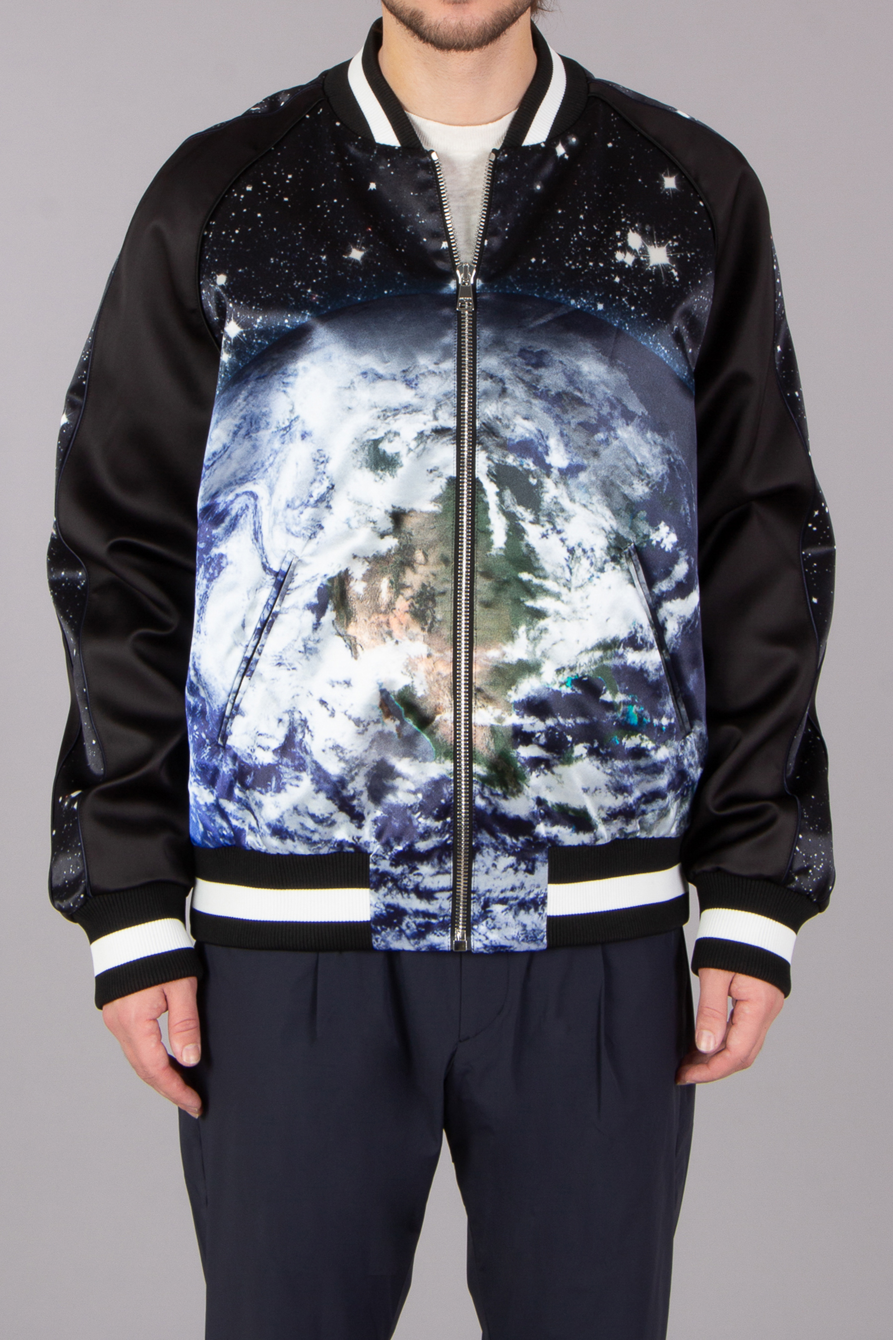 BALMAIN Classic Fit Printed Satin Bomber Jacket BALMAIN Classic Fit Printed Satin Bomber Jacket