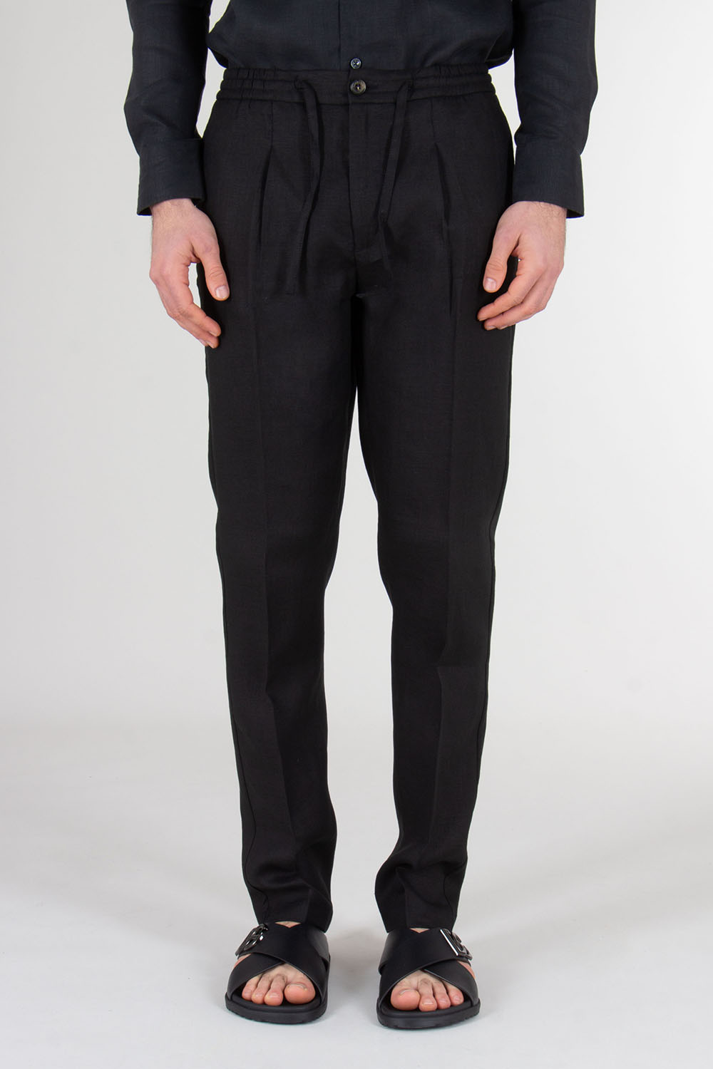 AURÉLIEN Slim Fit Linen Drawstring Trousers Seaside