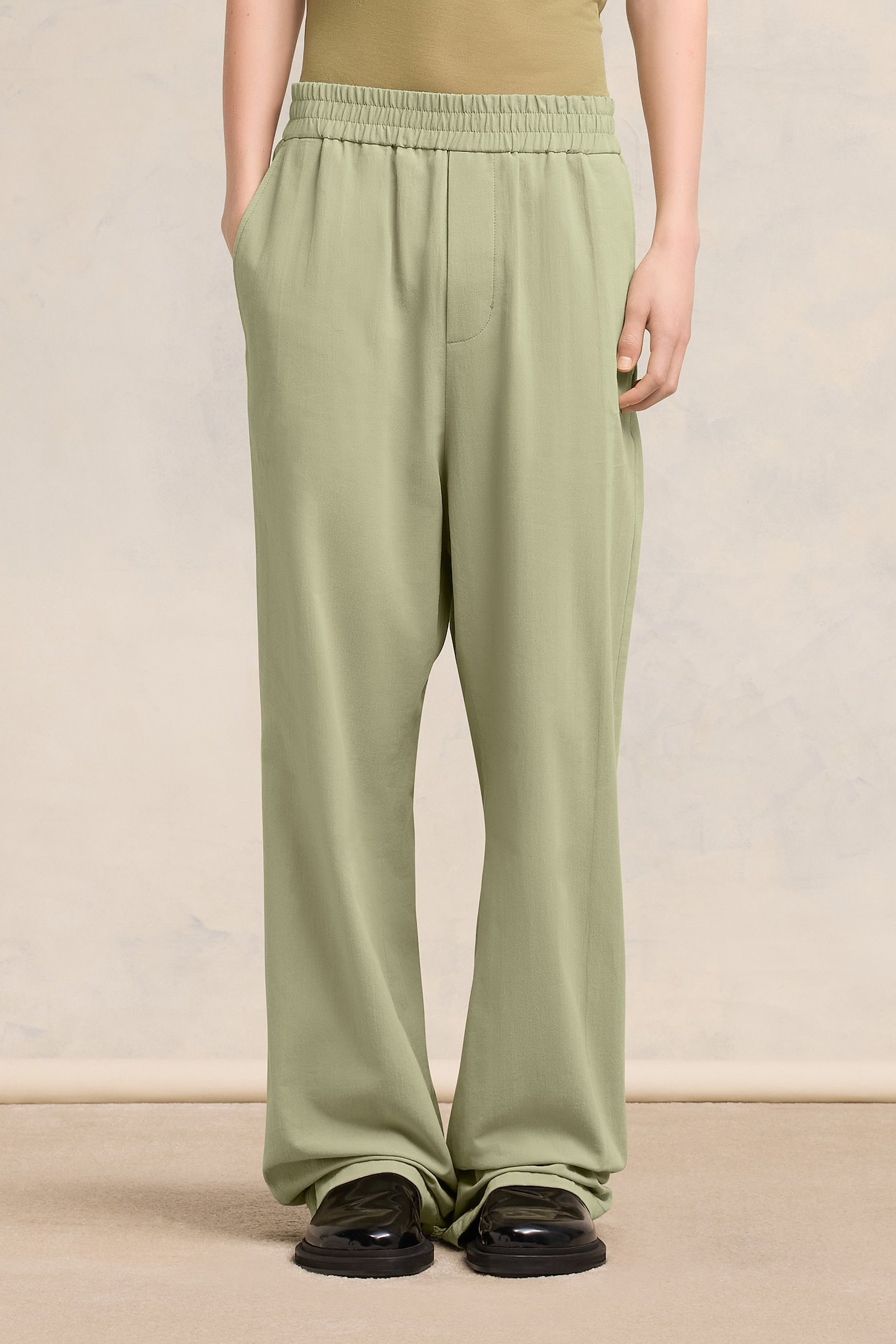 AMI PARIS Wide Leg Cotton Crepe Pants