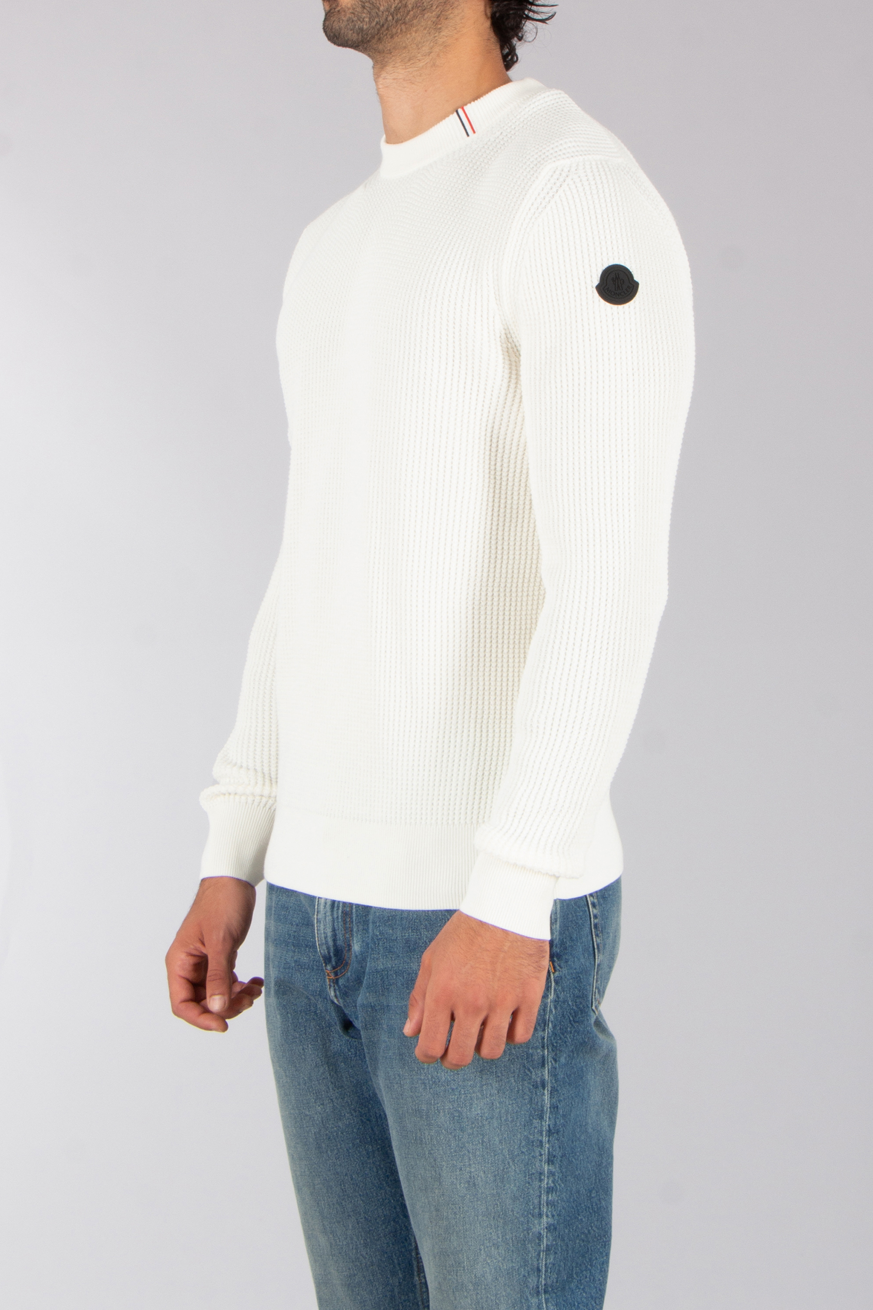 MONCLER Regular Fit Waffle Stitch Organic Cotton Sweater Bekleidung, Strickwaren, Pullover, Langarm, Ärmel