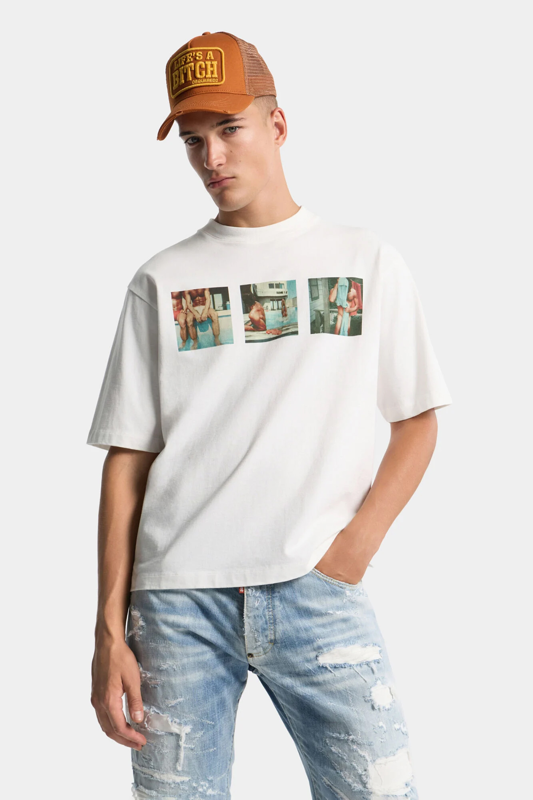 T-shirt, Baseball-Kappe, Mütze, Hut, Jeans