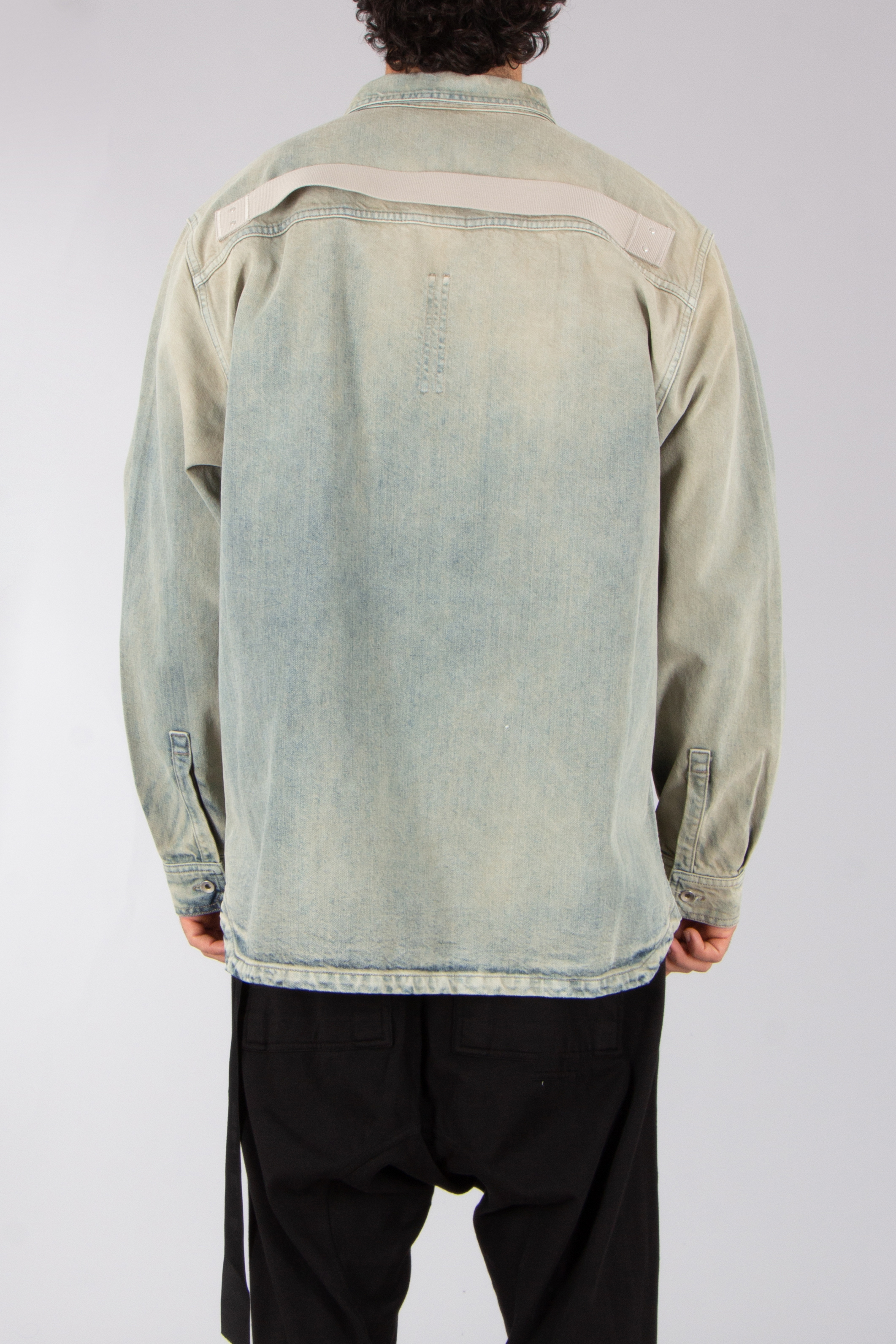 RICK OWENS DRKSHDW Oversized Fit Mineral Pearl Cotton Denim Jumbo Outershirt Langarm, Mantel, Jacke, Fleece, Hosen