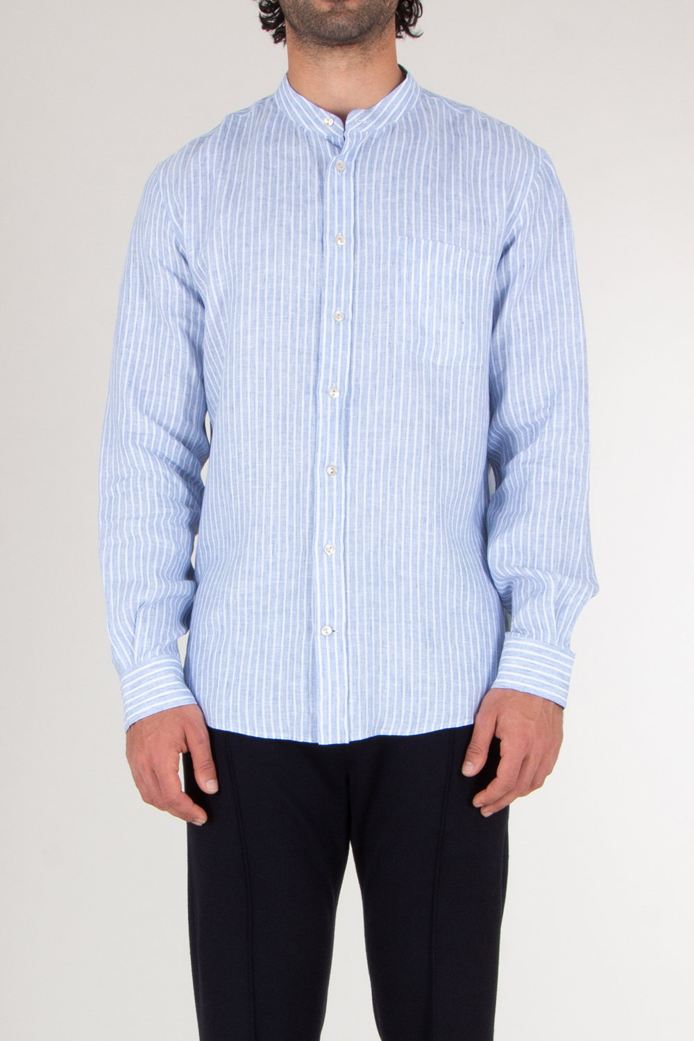 AGNONA Regular Fit Linen Grandpa Shirt