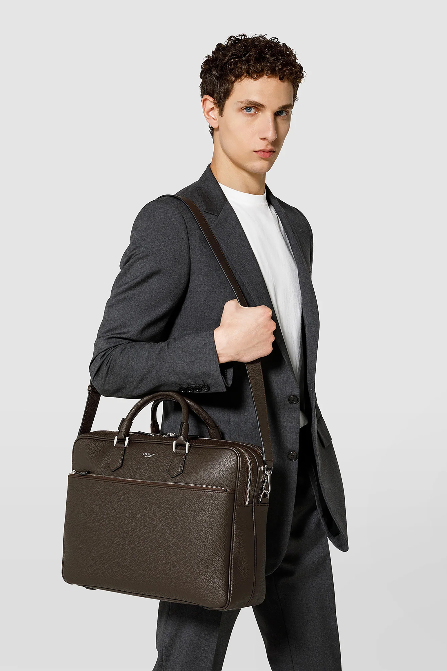 SERAPIAN Large Cashmere Leather Briefcase SERAPIAN Large Cashmere Leather Briefcase