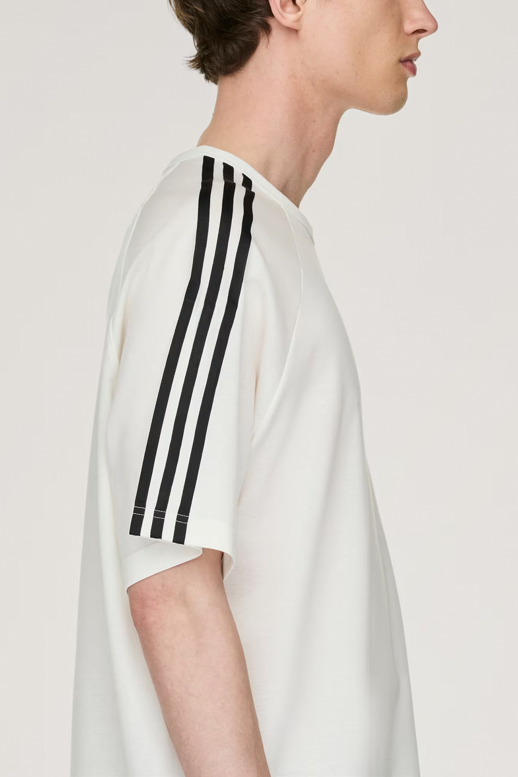 Y-3 Loose Fit Lyocell-Wool Stretch Blend 3-Stripes Wire T-Shirt Hemd, T-shirt, Langarm, Ärmel, Person