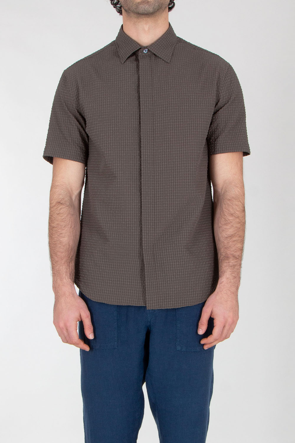EMPORIO ARMANI Regular Fit Seersucker Short Sleeve Shirt  
