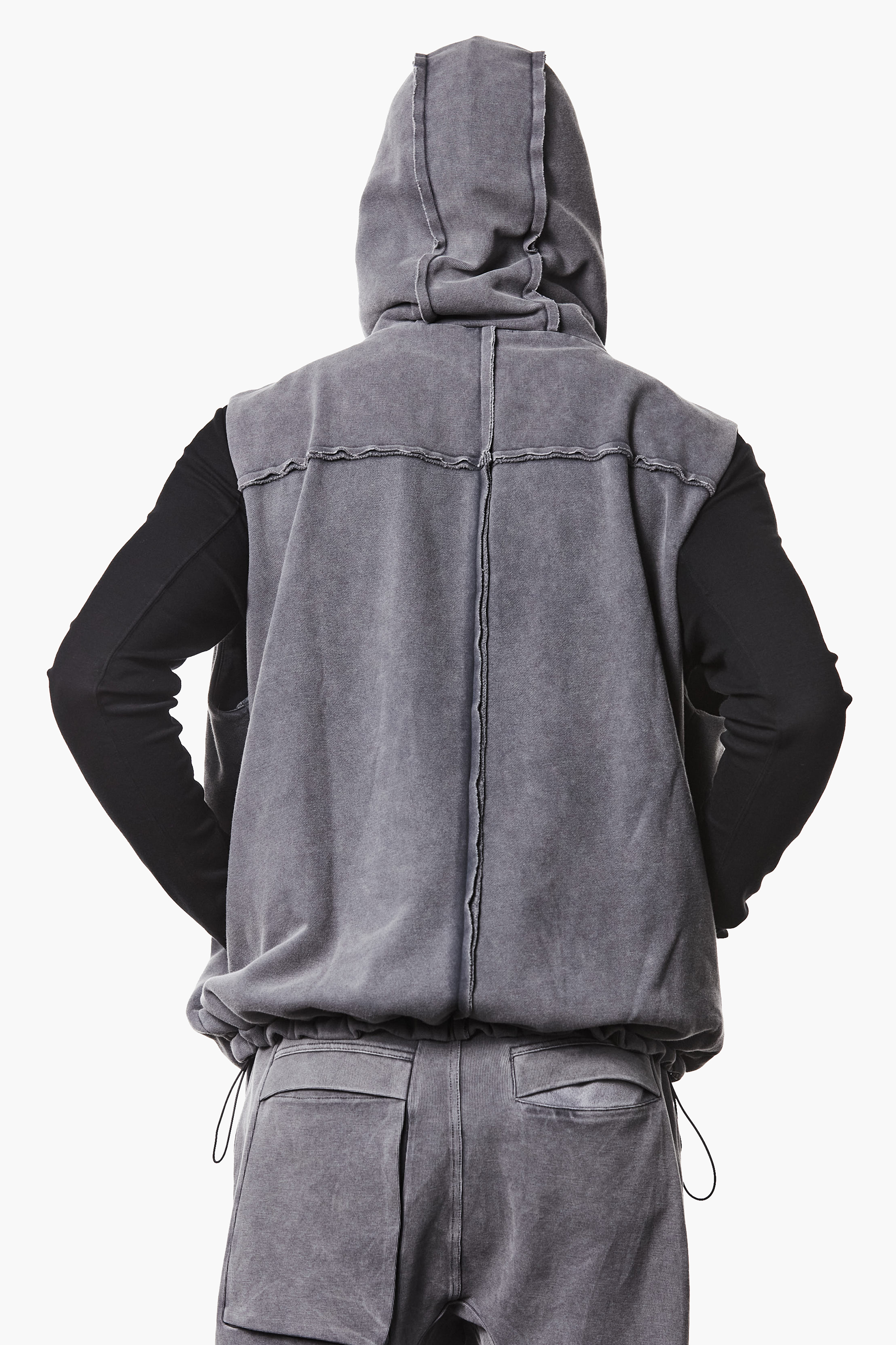 THOM KROM Loose Fit Cotton Blend Sweat Hooded Long Vest Vlies, Kapuze, Weste, Kapuzenpulli, Sweatshirt