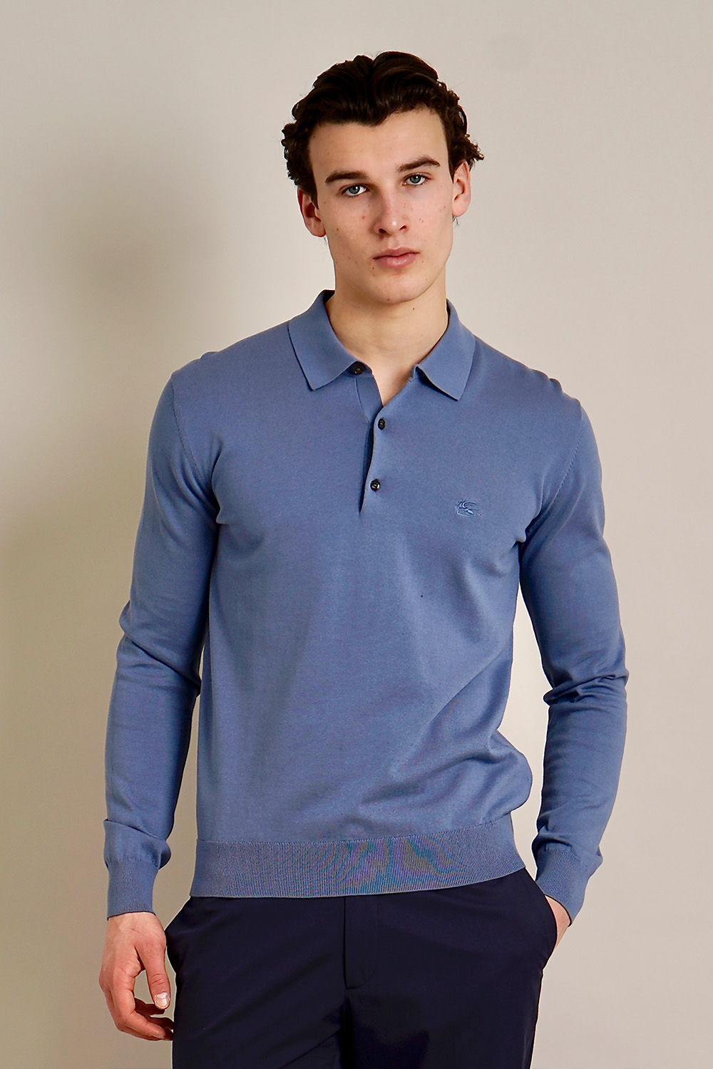 ETRO Regular Fit Embroidered Cotton Long-Sleeve Knit Polo