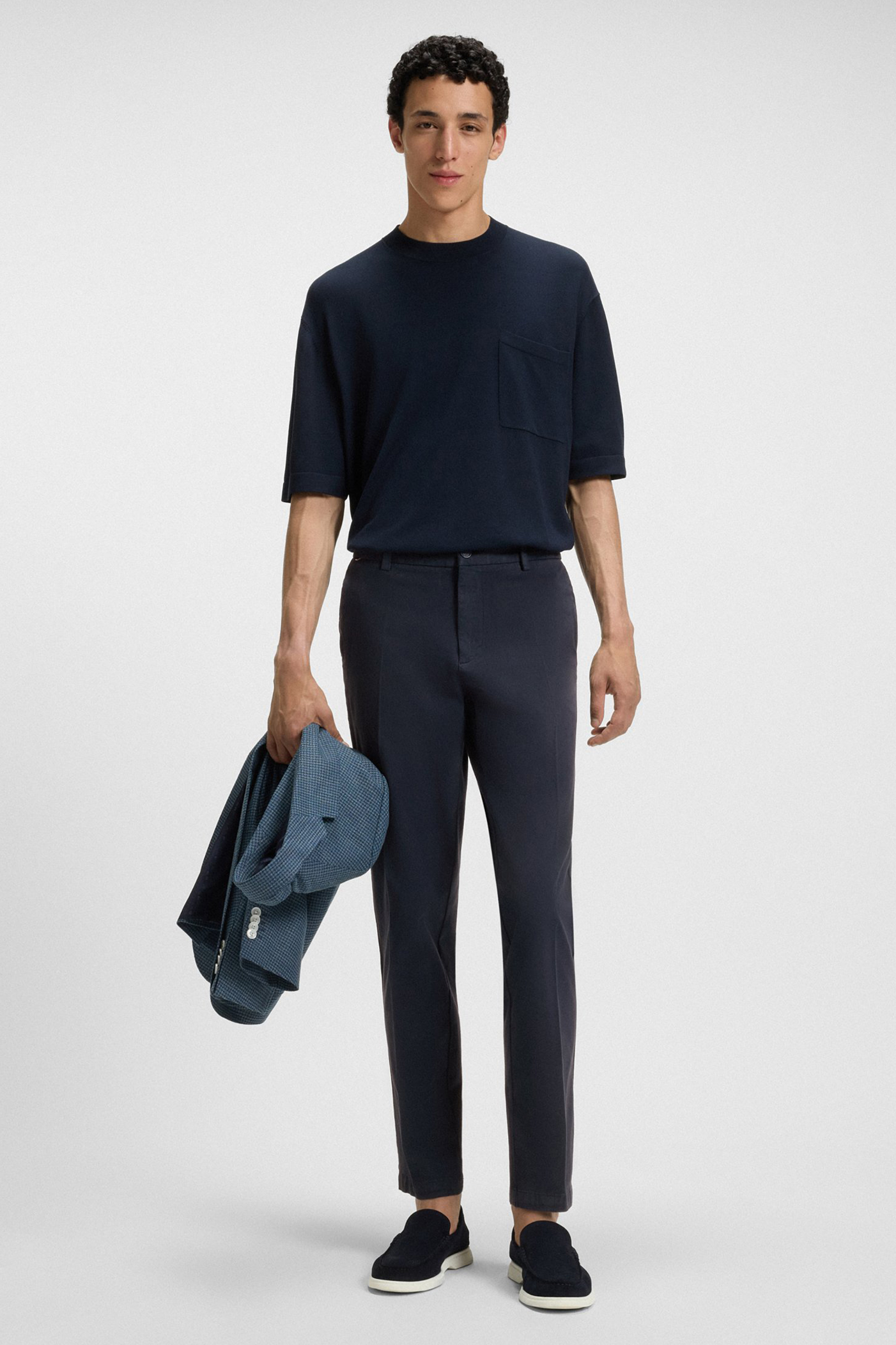 BOSS Modern Regular Fit Brushed Cotton Stretch Twill Pants H-Kane Hosen, Person, Stehend, Erwachsener, Mann