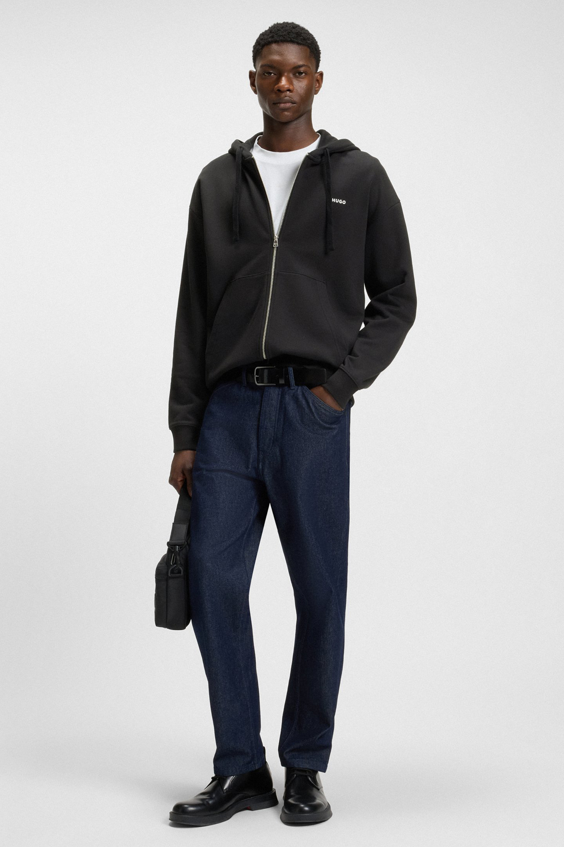 HUGO Relaxed Fit Cotton French Terry Zip-Up Hoodie Dapozip Mantel, Jacke, Hosen, Stehend, Blazer