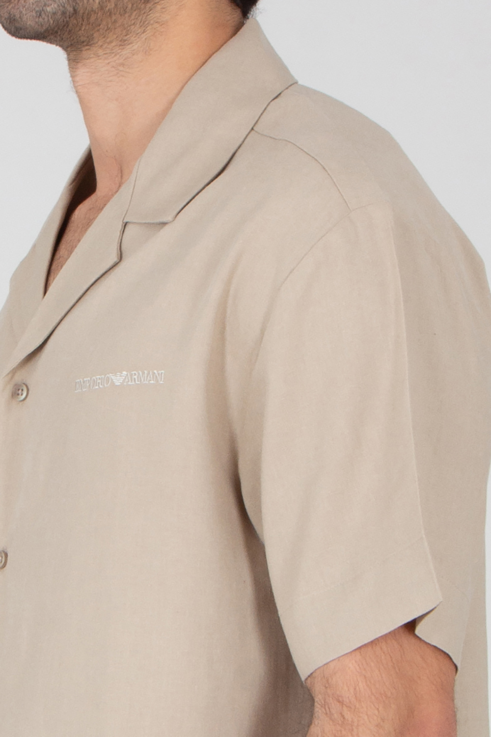 EMPORIO ARMANI Relaxed Fit Linen Blend Beachwear Short-Sleeve Shirt