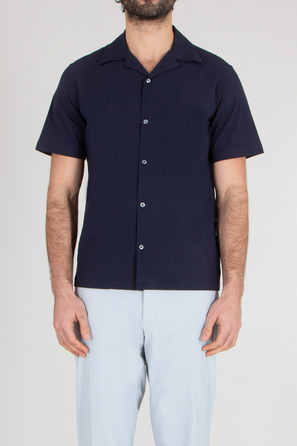 VAN LAACK Boxy Fit Cotton Stretch Seersucker Short-Sleeve Shirt Ridu