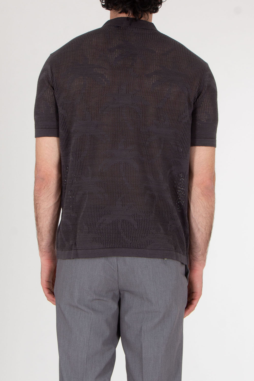VAN LAACK Ajoure Knit With Palm Trees Polo Shirt