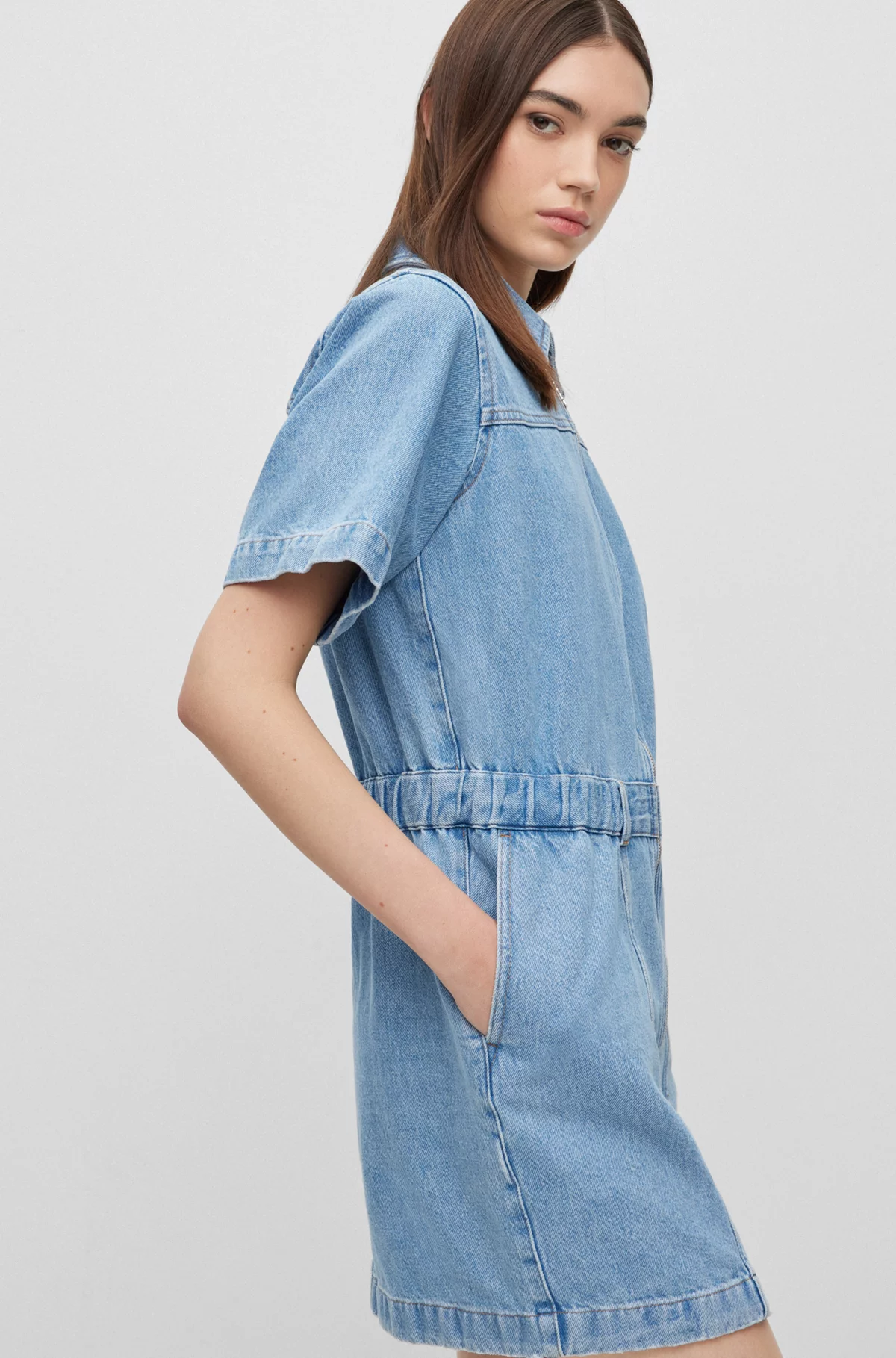 HUGO Zip-Up Cotton Denim Shirt Dress HUGO Zip-Up Cotton Denim Shirt Dress