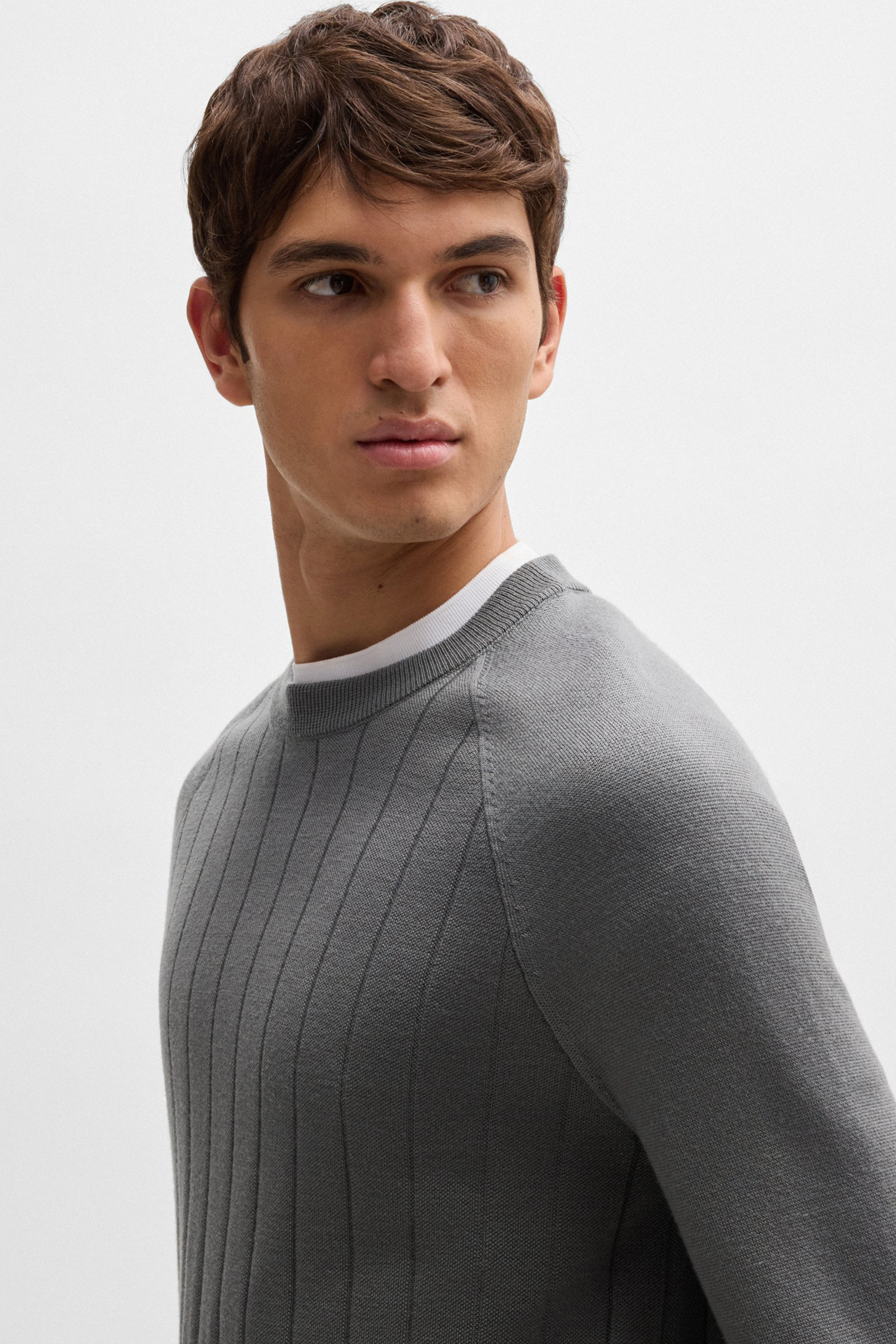 BOSS Striped Virgin Wool-Lyocell Blend Sweater H-Belugo BOSS Striped Virgin Wool-Lyocell Blend Sweater H-Belugo