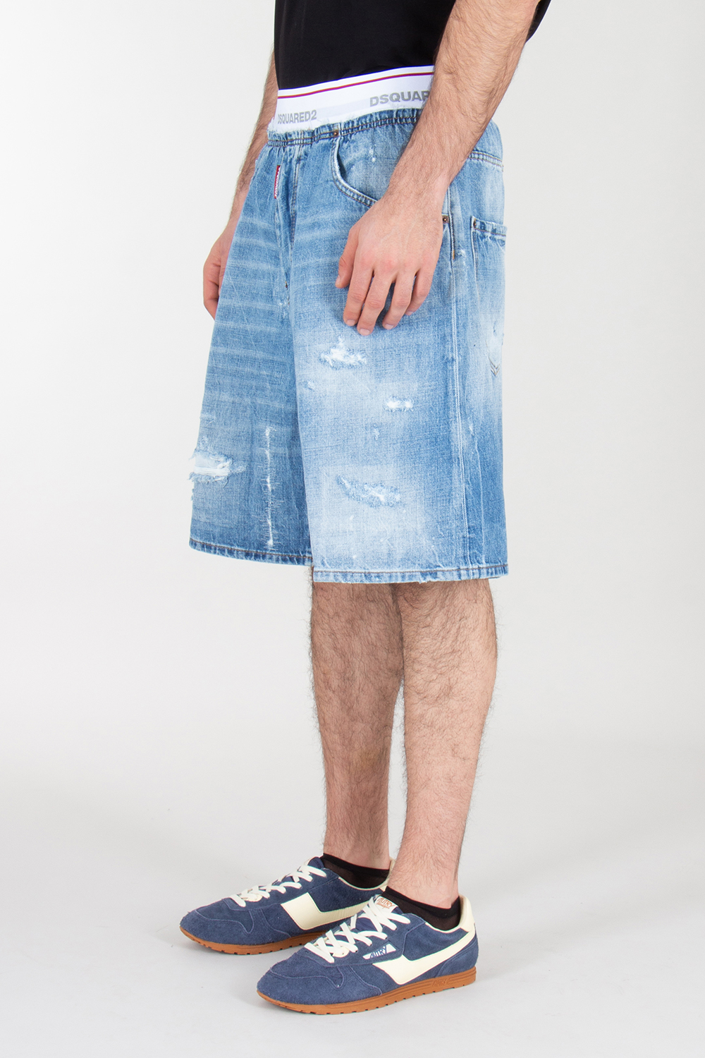 DSQUARED2 Relaxed Fit Distressed Denim Surfer Shorts 